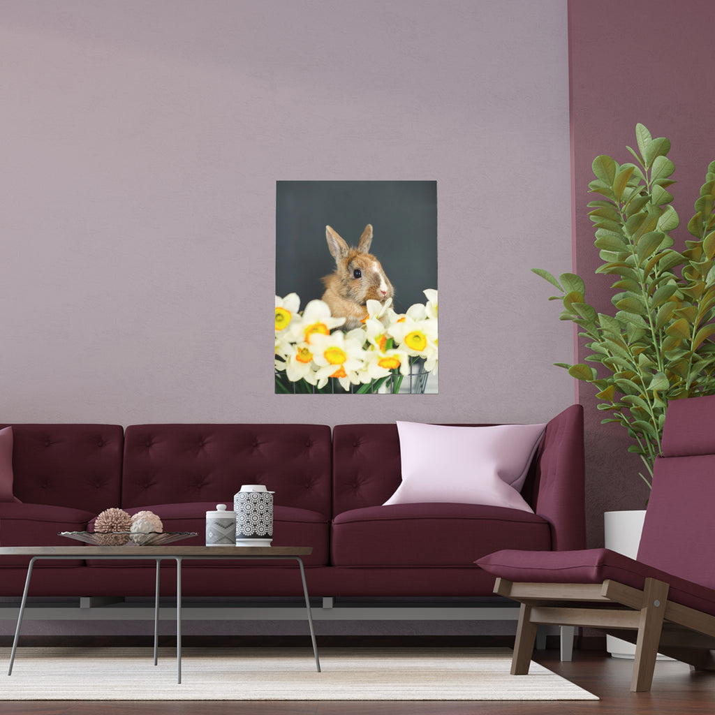 Easter Bunny in Daffodils Silk Poster