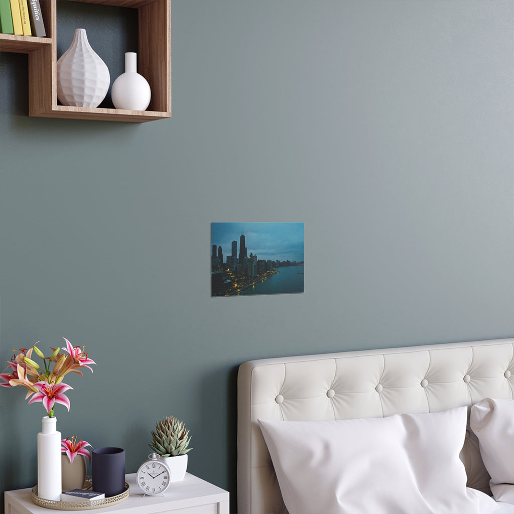 City skyline at dusk Silk Poster | Indoor outdoor wall art