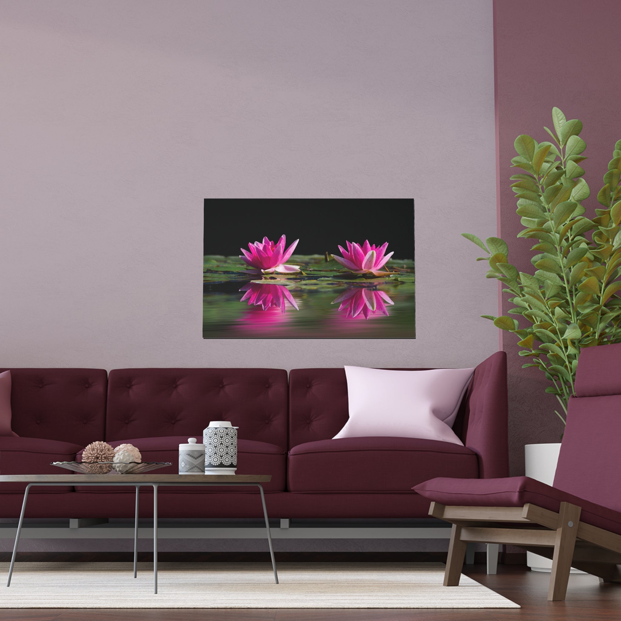 Pink Water Lily Silk Poster | Floral Wall Art, Pond Reflection