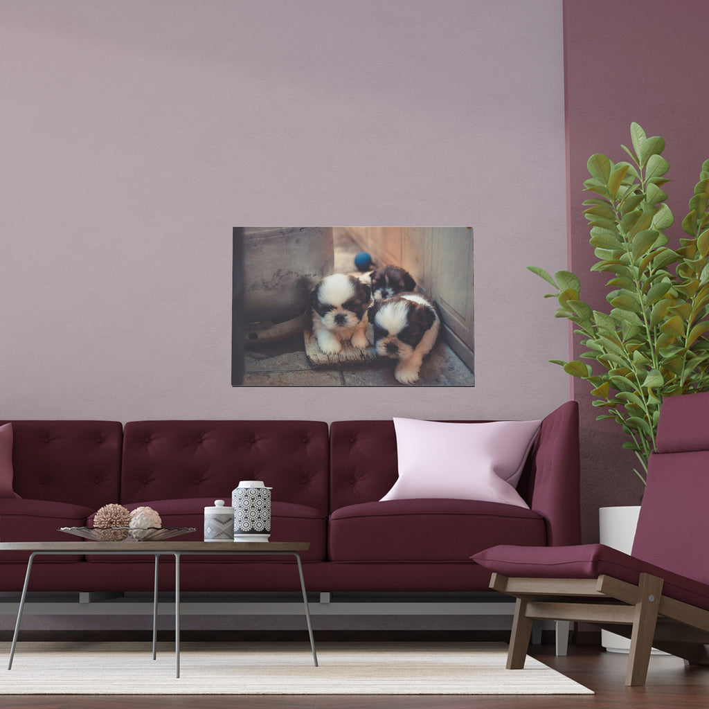 Sleeping Puppies Silk Poster | Indoor Outdoor Wall Art, Cute Dog Photo