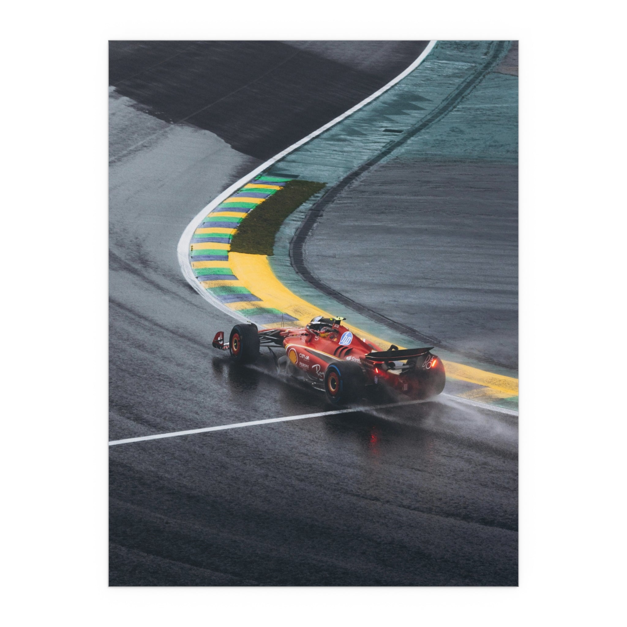 Red Race Car on Wet Track Silk Poster | Racing Wall Art