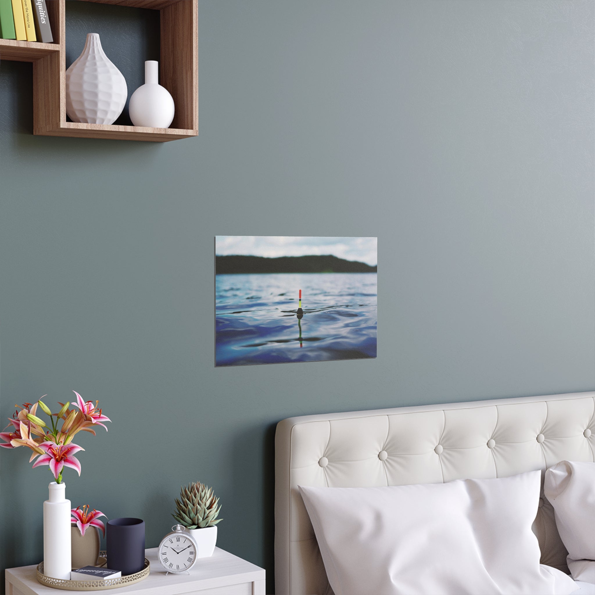 Fishing Bobber in Calm Lake Silk Poster | Indoor Outdoor Wall Art