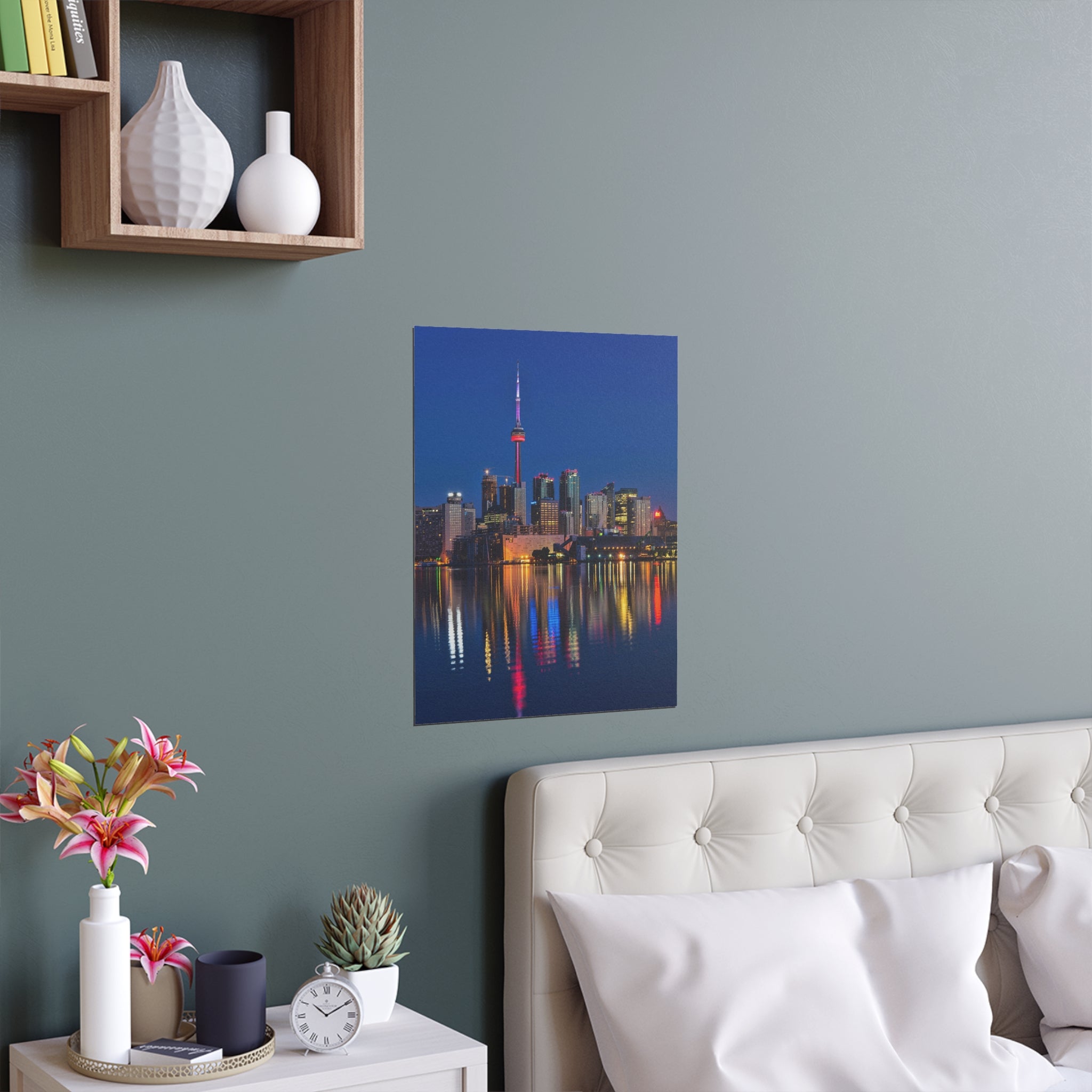 Toronto Skyline Silk Poster | Cityscape Night Reflection Indoor Outdoor