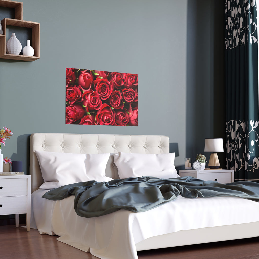 Red Rose Floral Print Silk Poster | Poster