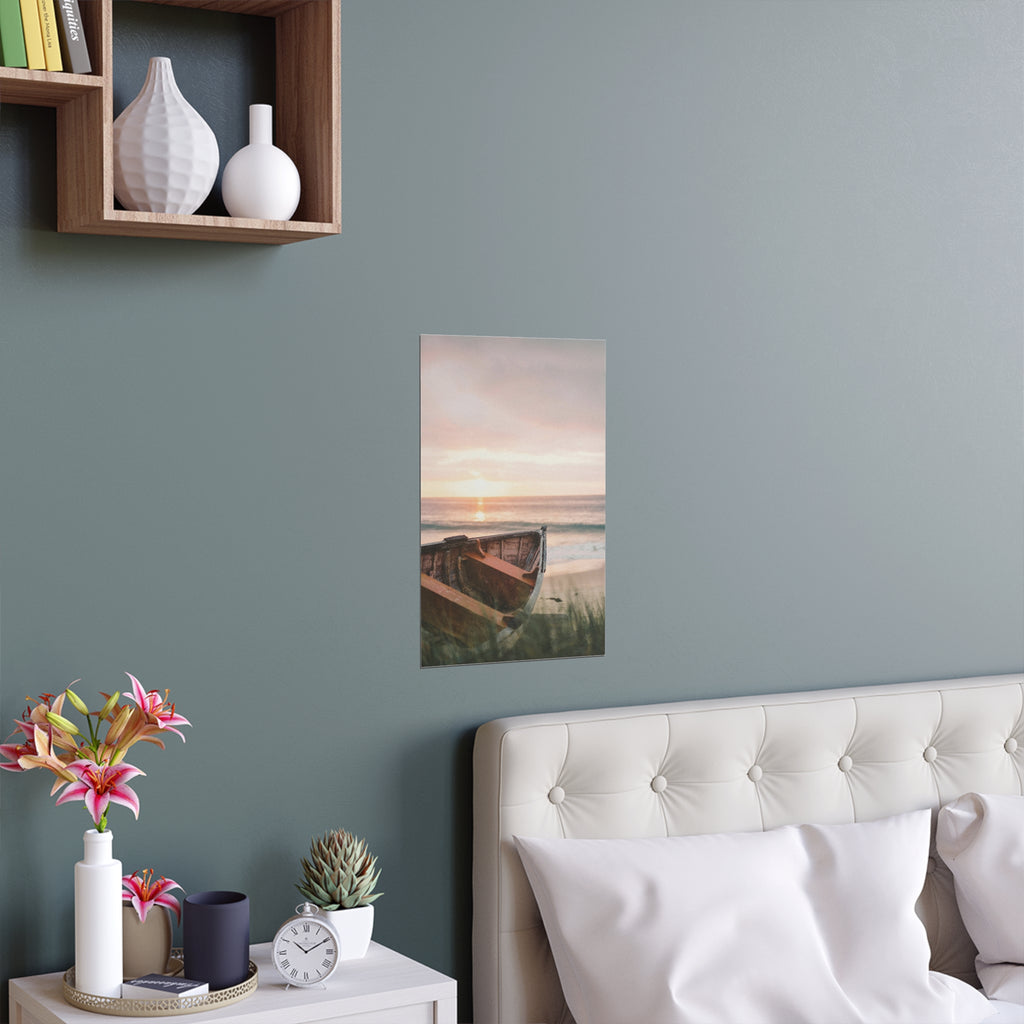 Sunset Rowboat Beach Poster | Silk Wall Art