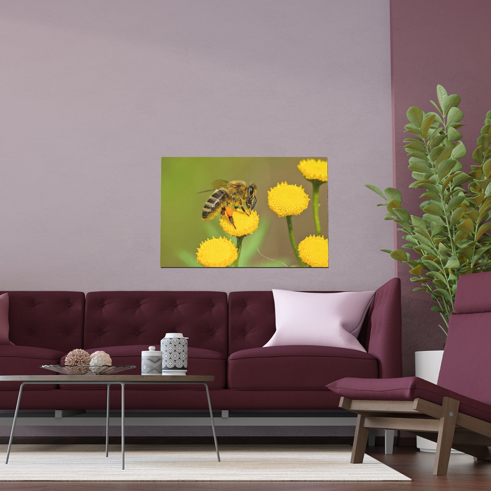 Honeybee on Yellow Flowers Silk Poster | Wall Art