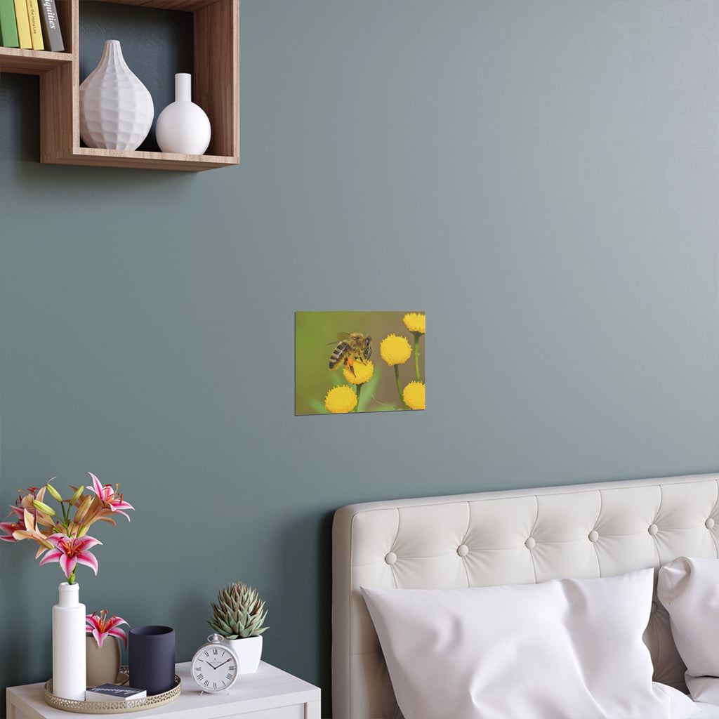 Honeybee on Yellow Flowers Silk Poster | Wall Art