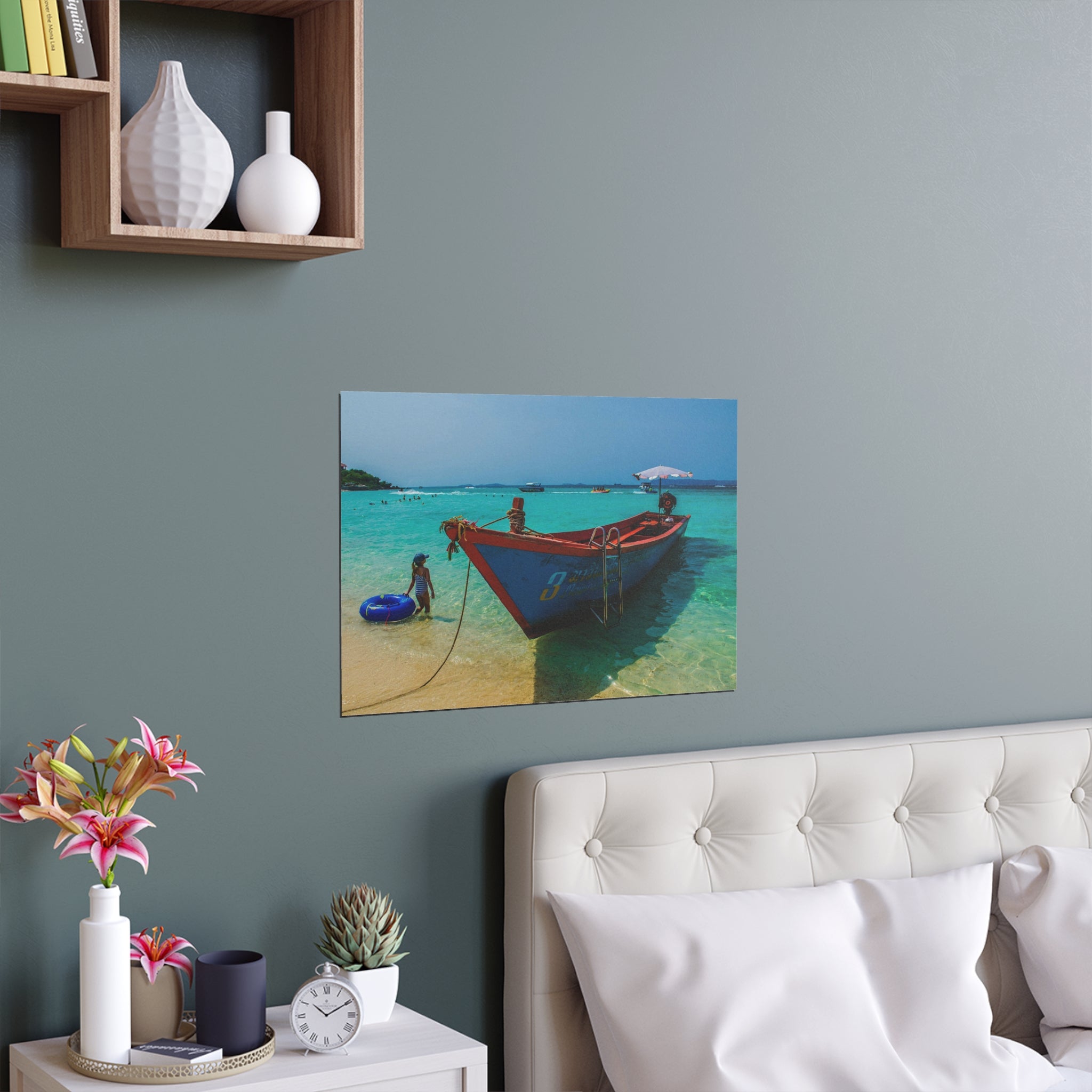 Tropical Boat Beach Poster | Silk Wall Art