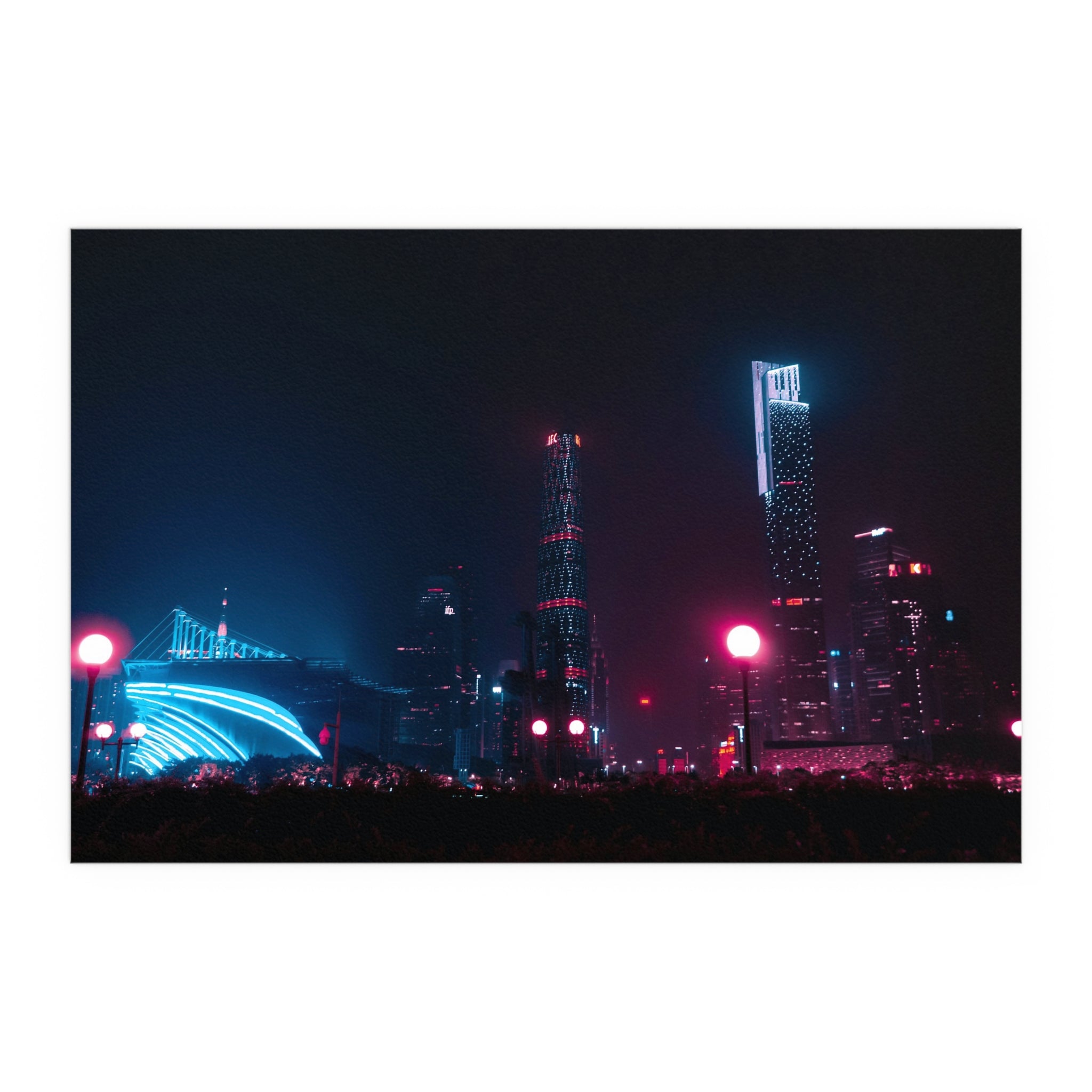 Neon City Night skyline Silk Poster | Indoor Outdoor Wall Art