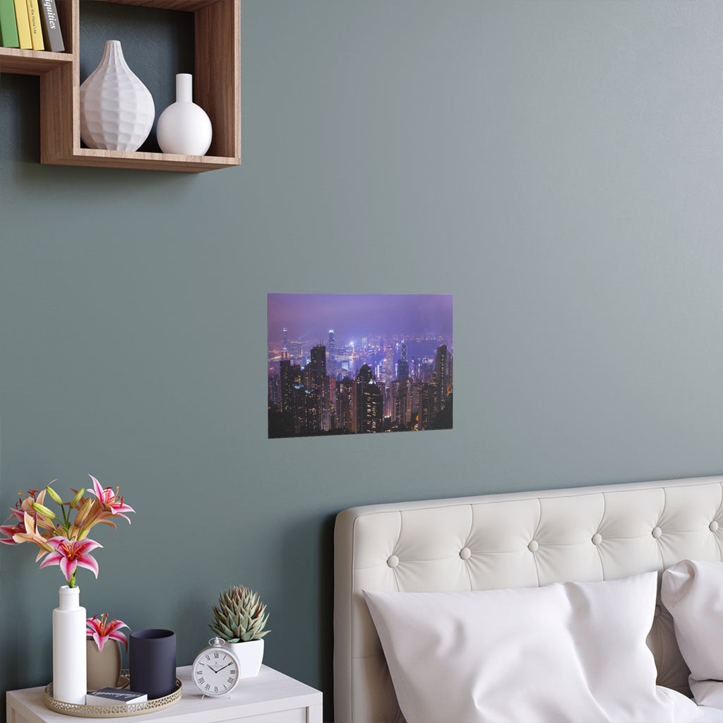 City Skyline at Night Silk Poster | Urban Neon Cityscape Poster