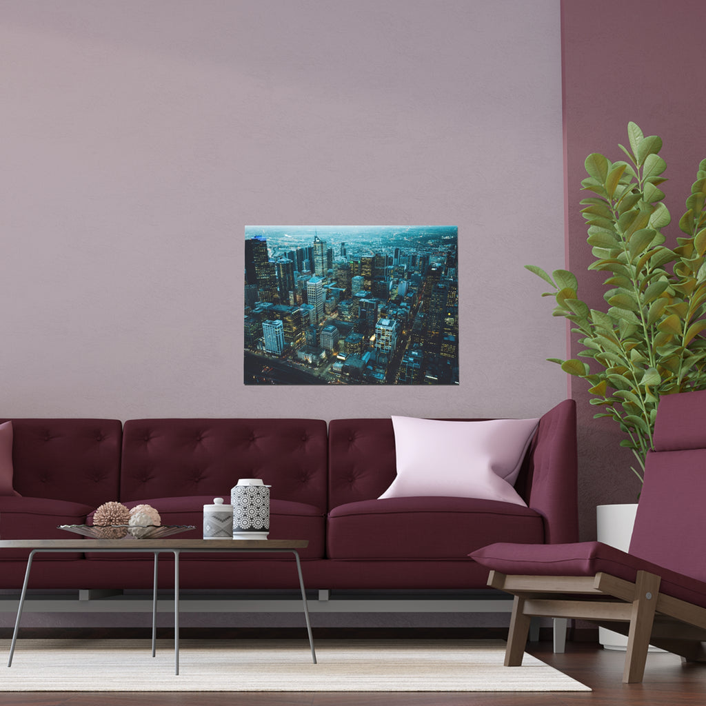 City Skyline at Dusk Silk Poster | Indoor Outdoor Wall Art