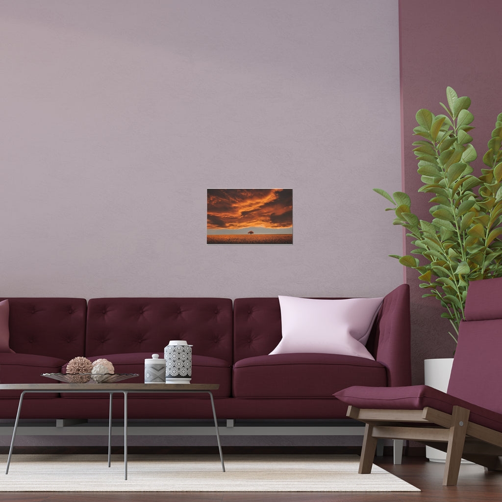 Dramatic Orange Sunset Tree Silk Poster | Wall Art Print