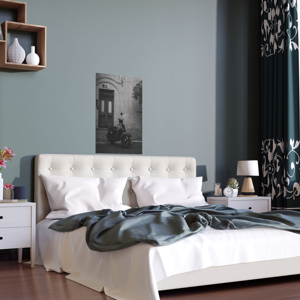 Vintage Vespa Scooter poster Silk Poster | Black and White European Street Photography