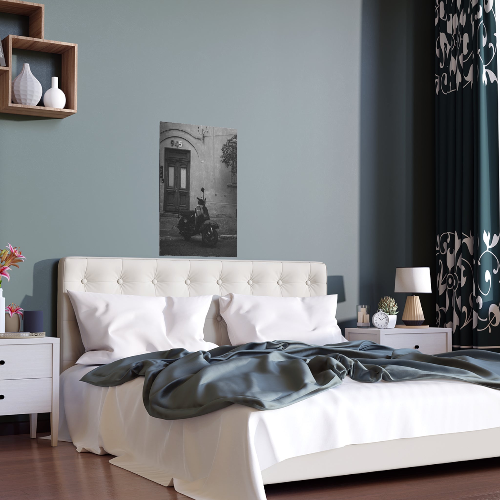 Vintage Vespa Scooter poster Silk Poster | Black and White European Street Photography