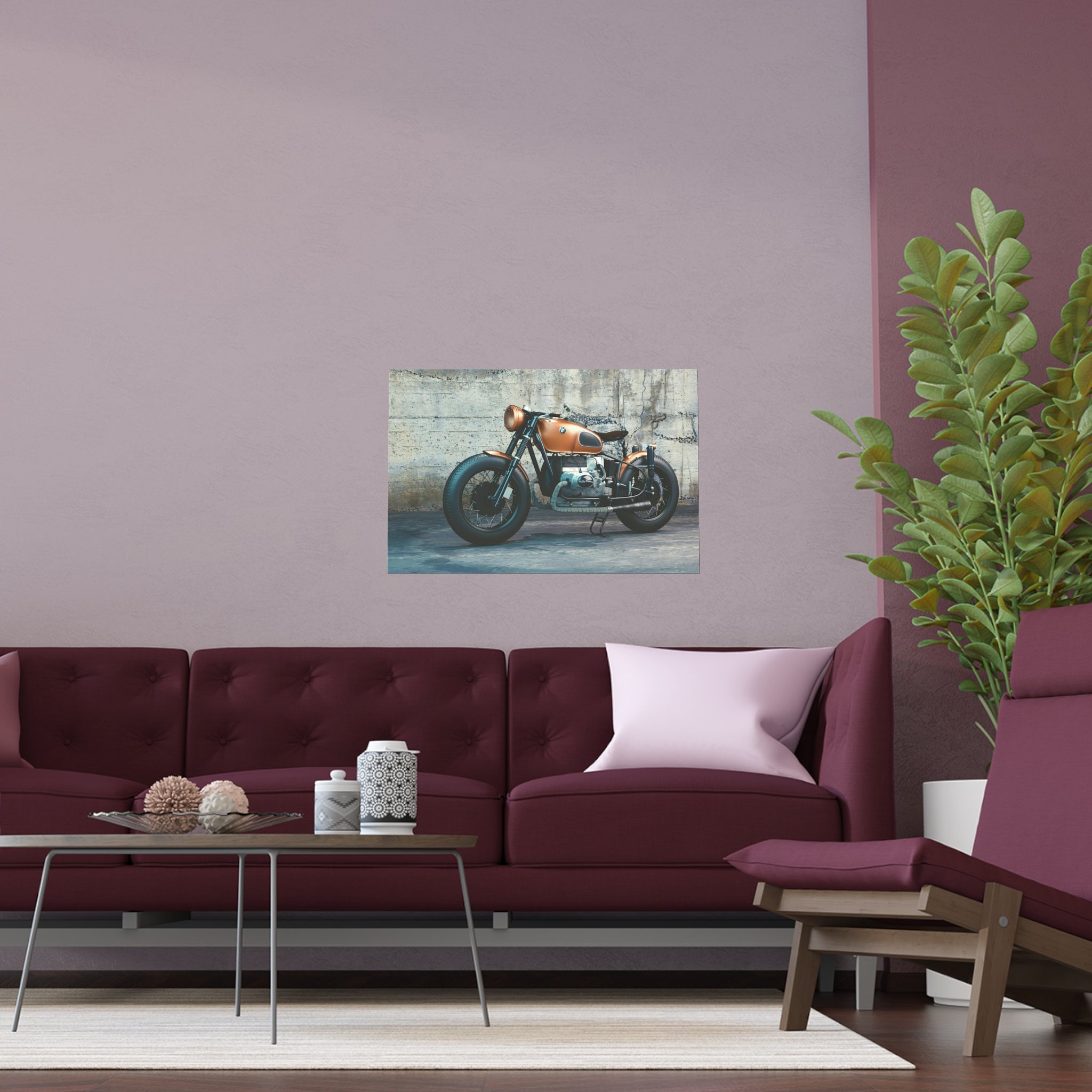 Vintage Cafe Racer Motorcycle Silk Poster | Retro Bike Wall Art