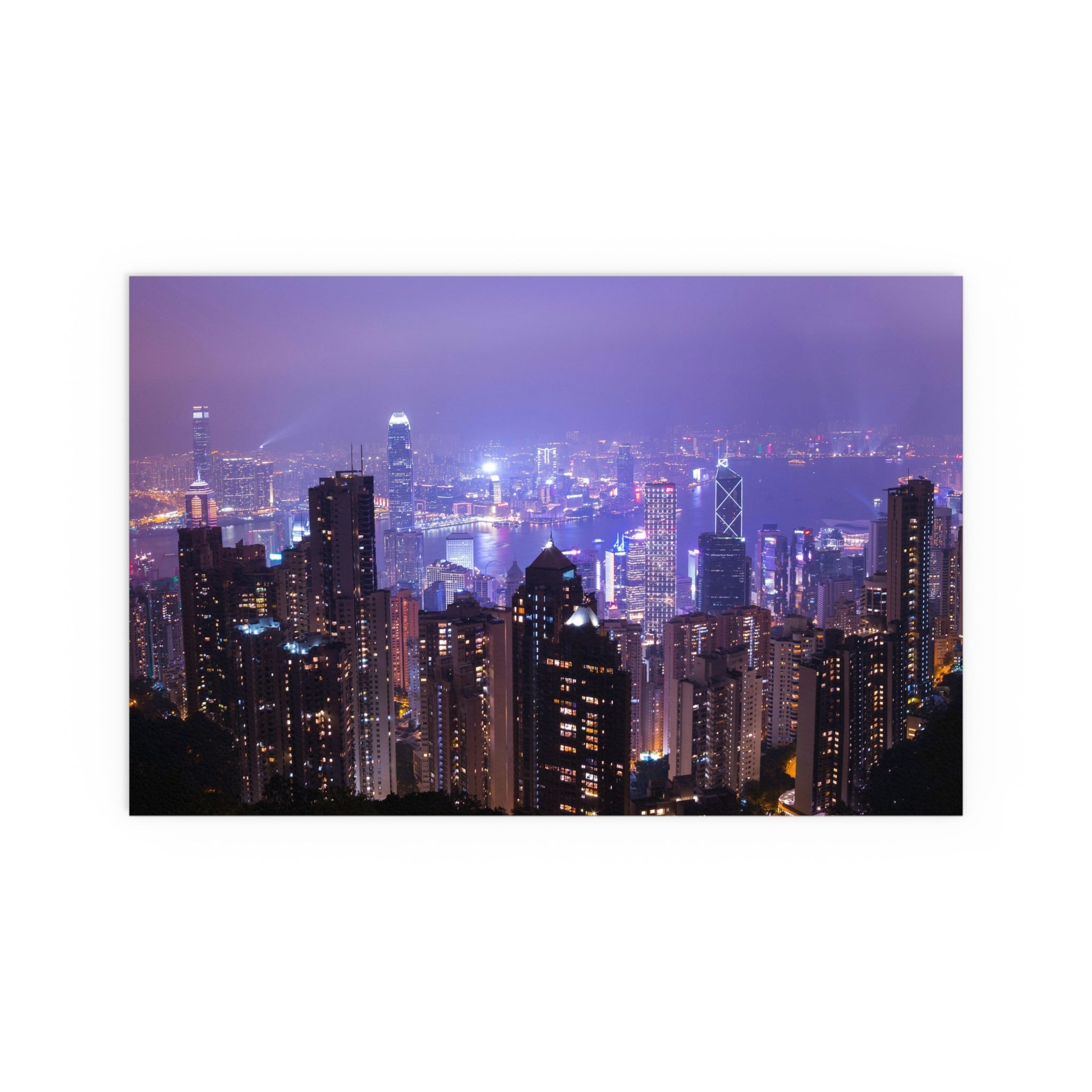 City Skyline at Night Silk Poster | Urban Neon Cityscape Poster