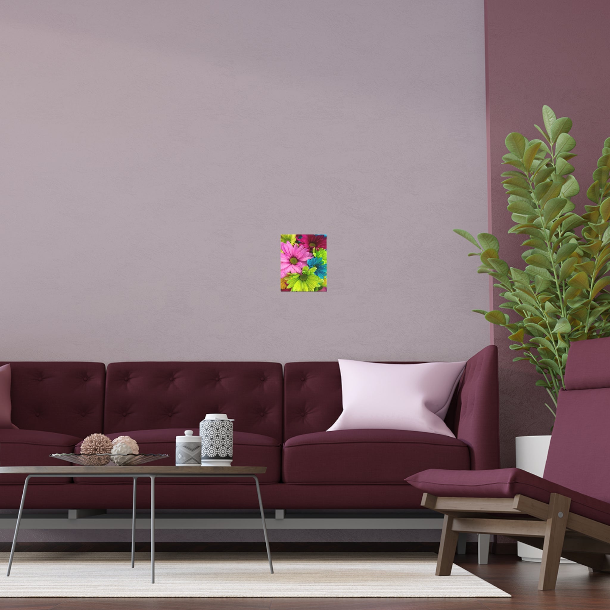 Bright Rainbow Daisy Floral Indoor Outdoor Silk Poster | Colorful Flower Wall Art