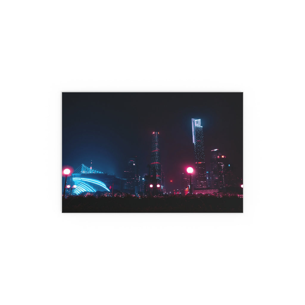Neon City Night skyline Silk Poster | Indoor Outdoor Wall Art