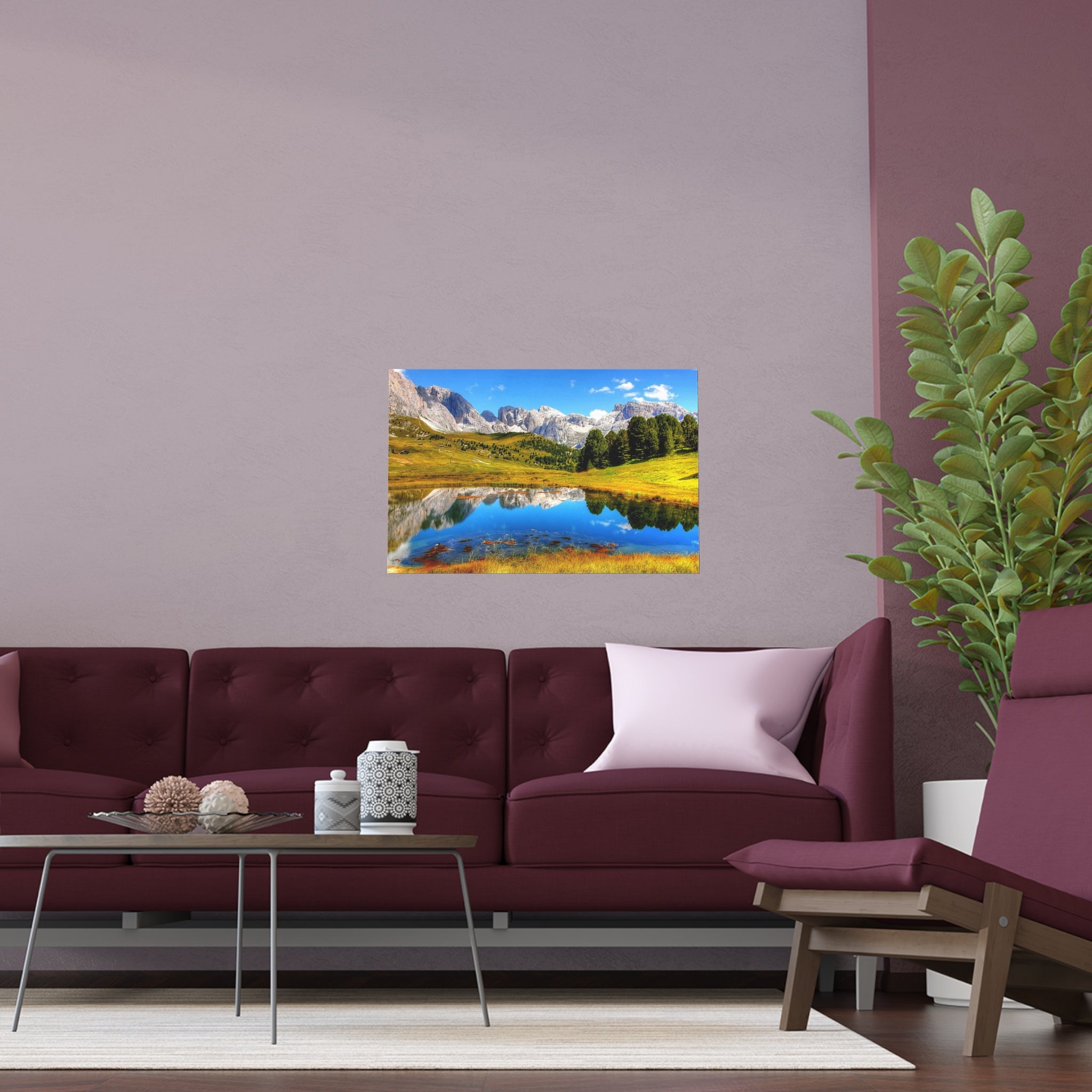 Mountain Lake Reflection silk poster | landscape wall art, outdoor scene