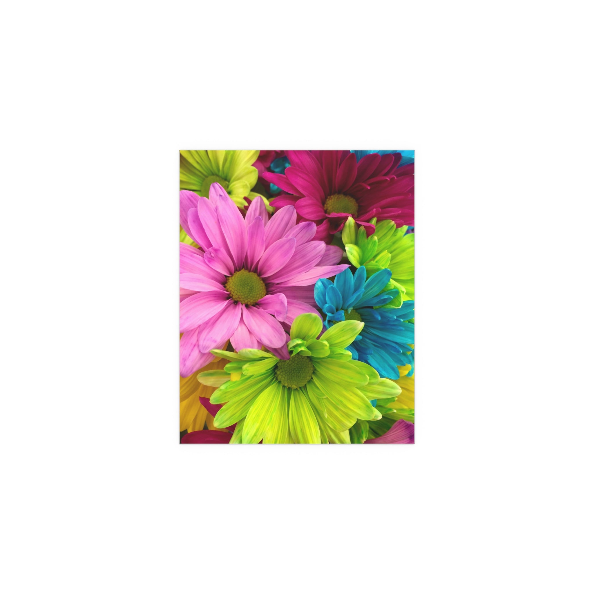 Bright Rainbow Daisy Floral Indoor Outdoor Silk Poster | Colorful Flower Wall Art