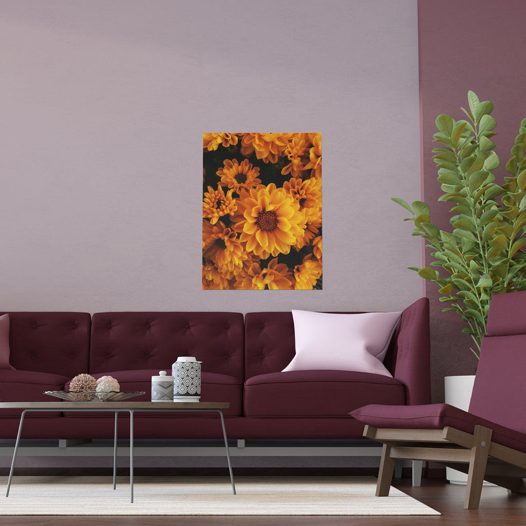 Golden Chrysanthemum Floral Print Poster | Silk Poster