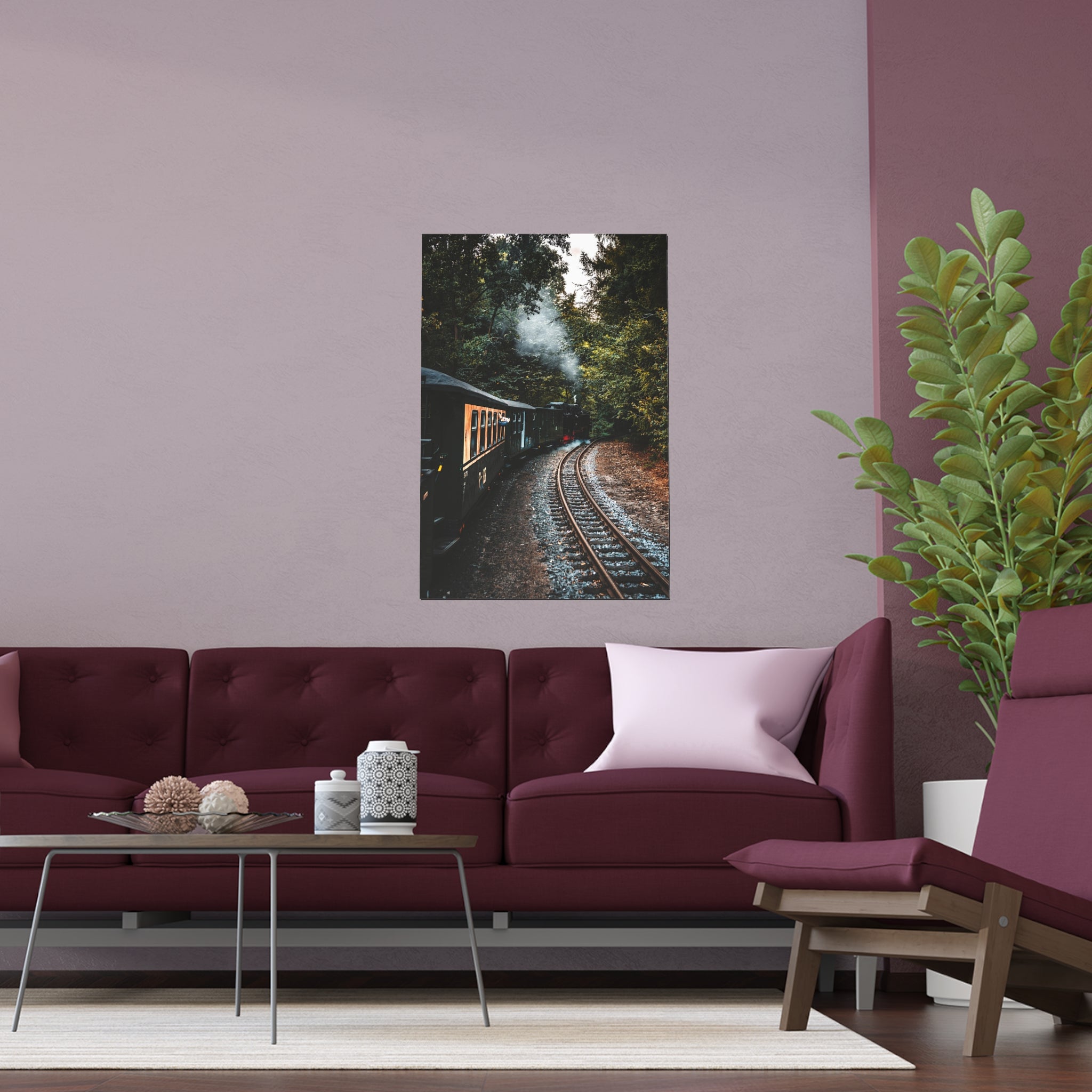 Vintage Steam Train Tracks silk poster | Indoor Outdoor wall art