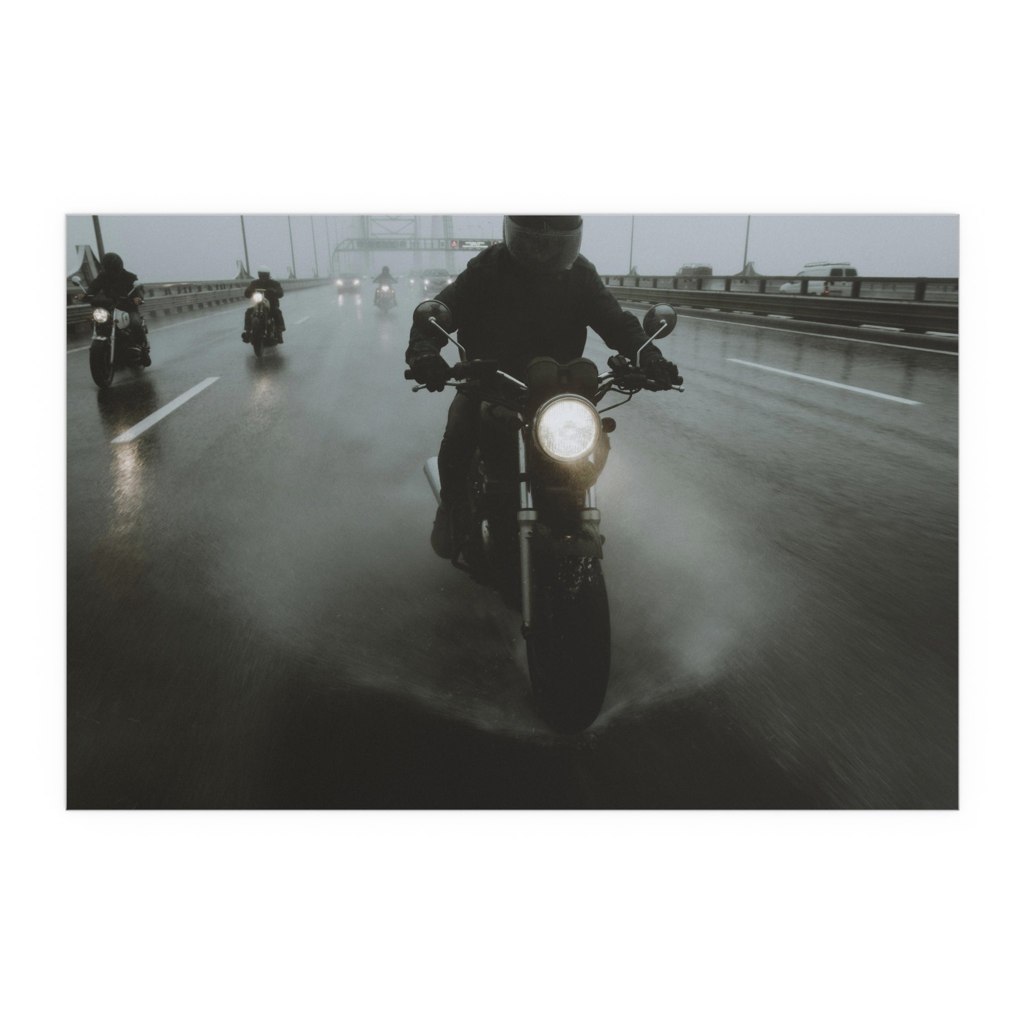 Motorcycle Riders in Rain Silk Poster | Indoor Outdoor