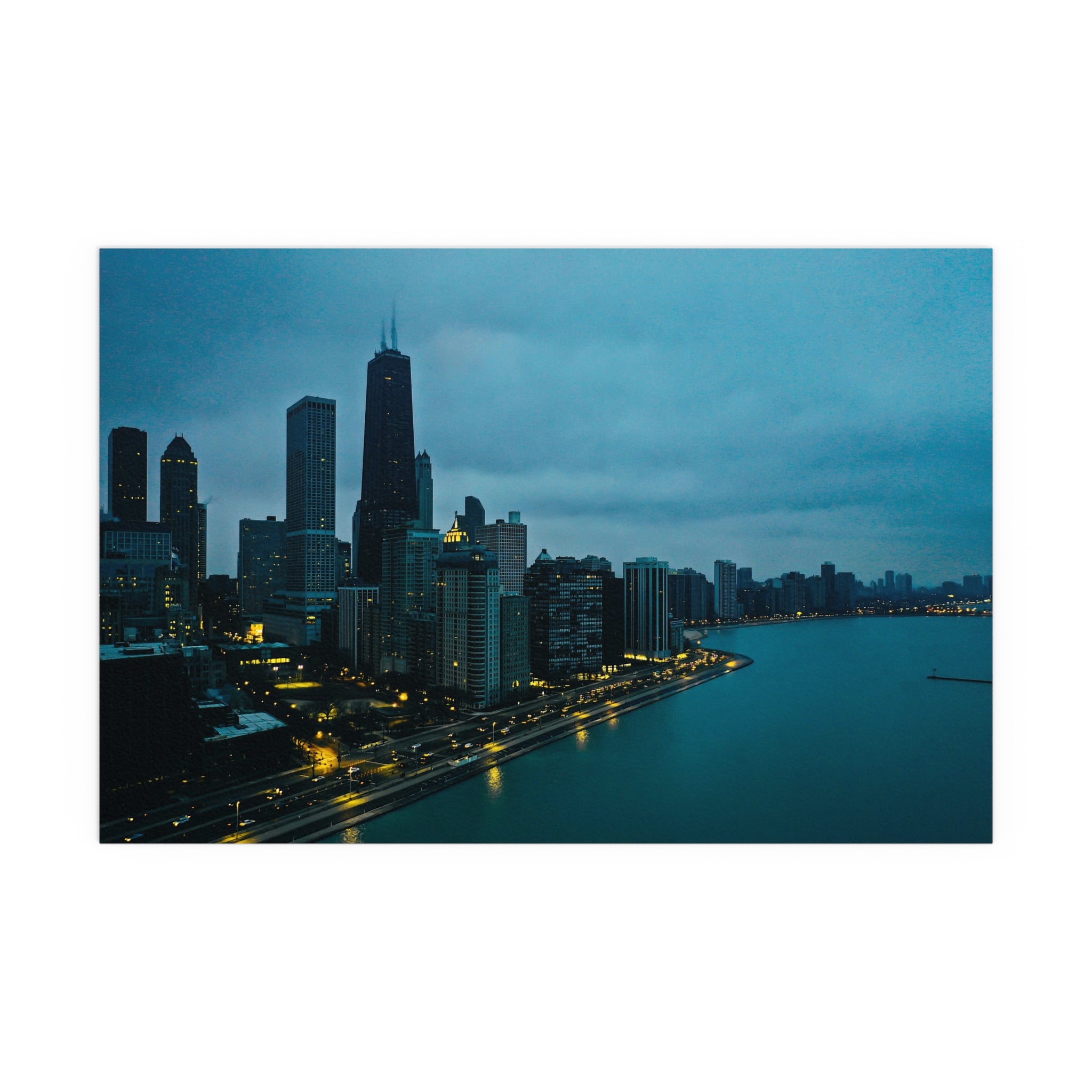 City skyline at dusk Silk Poster | Indoor outdoor wall art