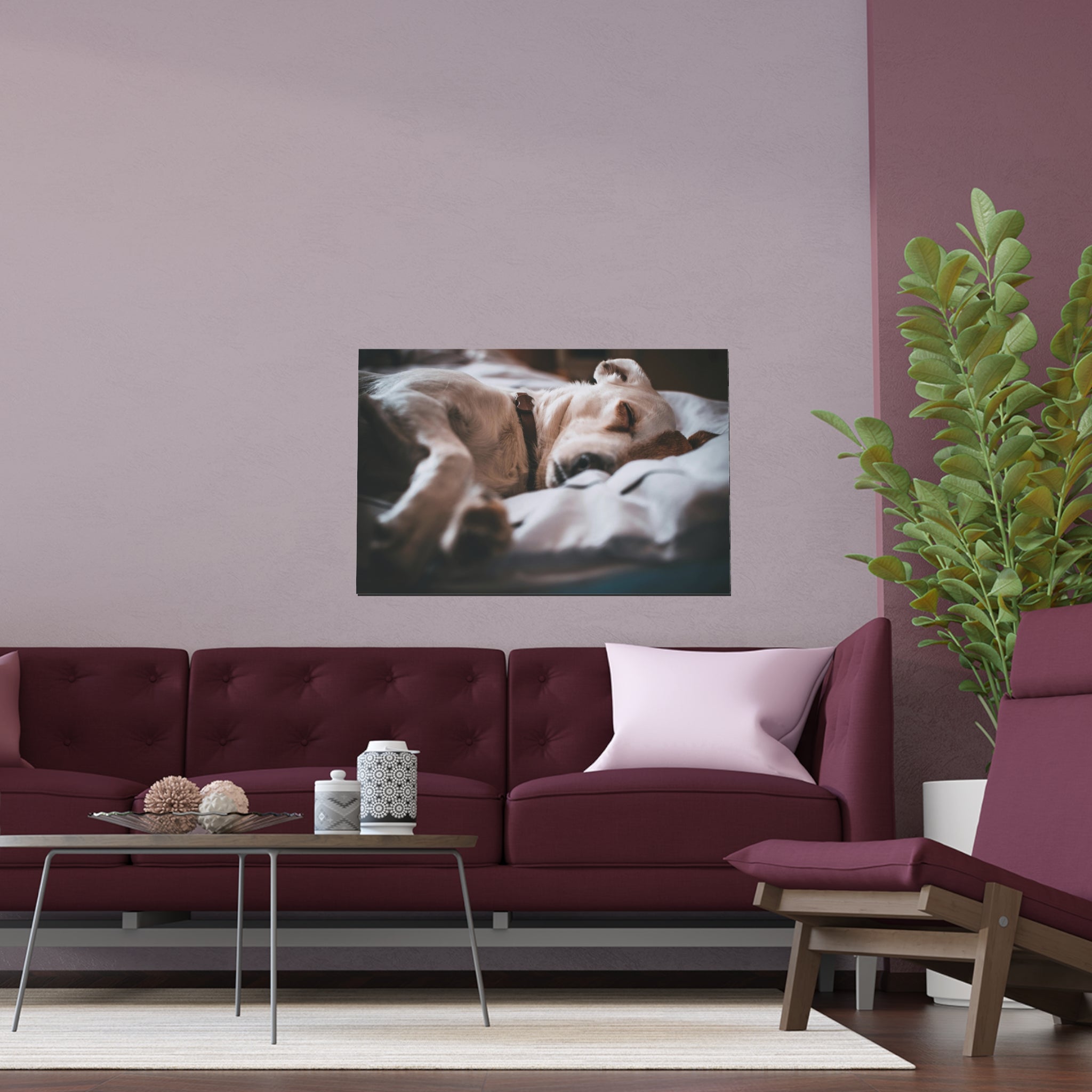 Sleeping Dog silk poster | cozy puppy photography wall art