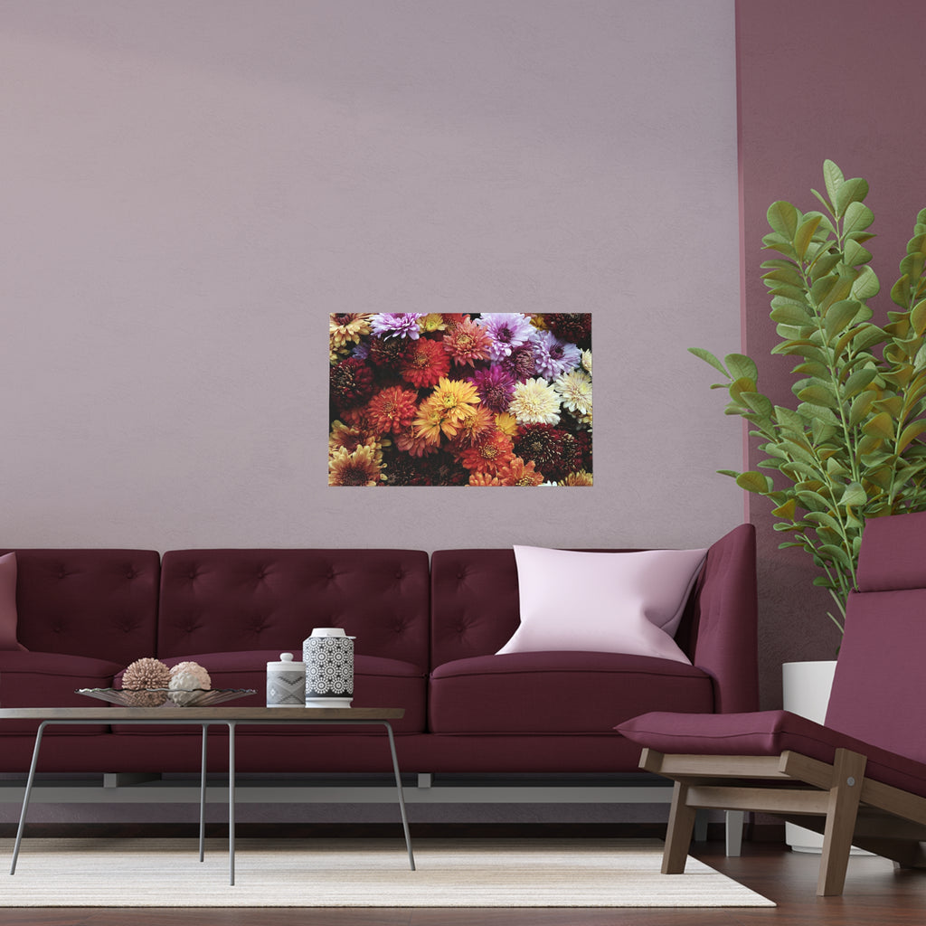 Colorful Chrysanthemum Collage Silk Poster