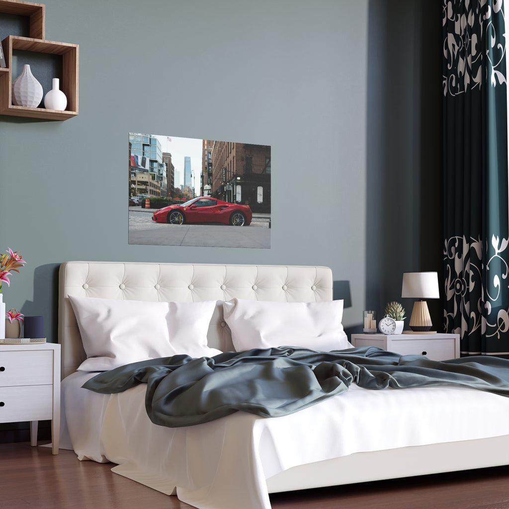 Red Sports Car City Street poster