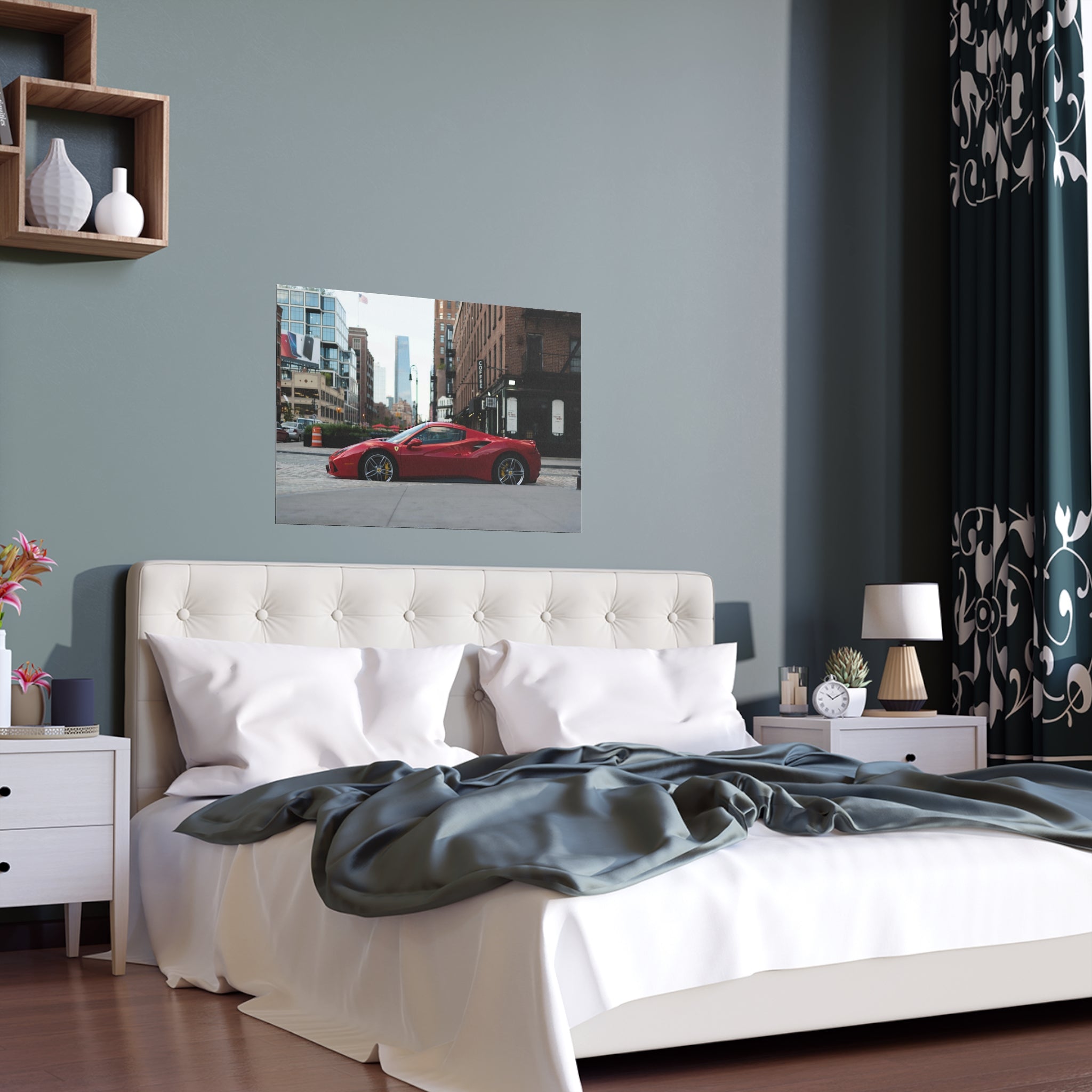 Red Sports Car City Street poster