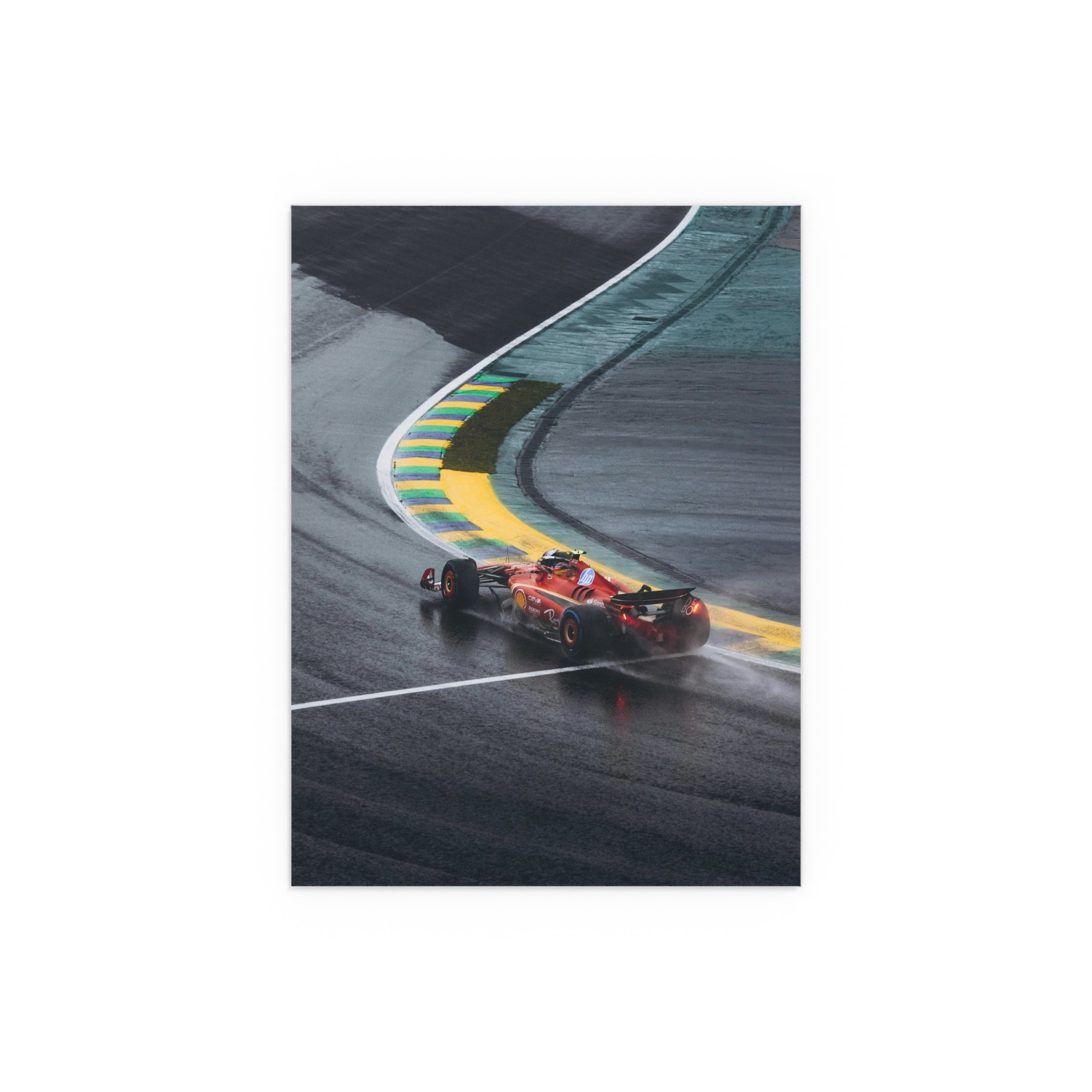 Red Race Car on Wet Track Silk Poster | Racing Wall Art