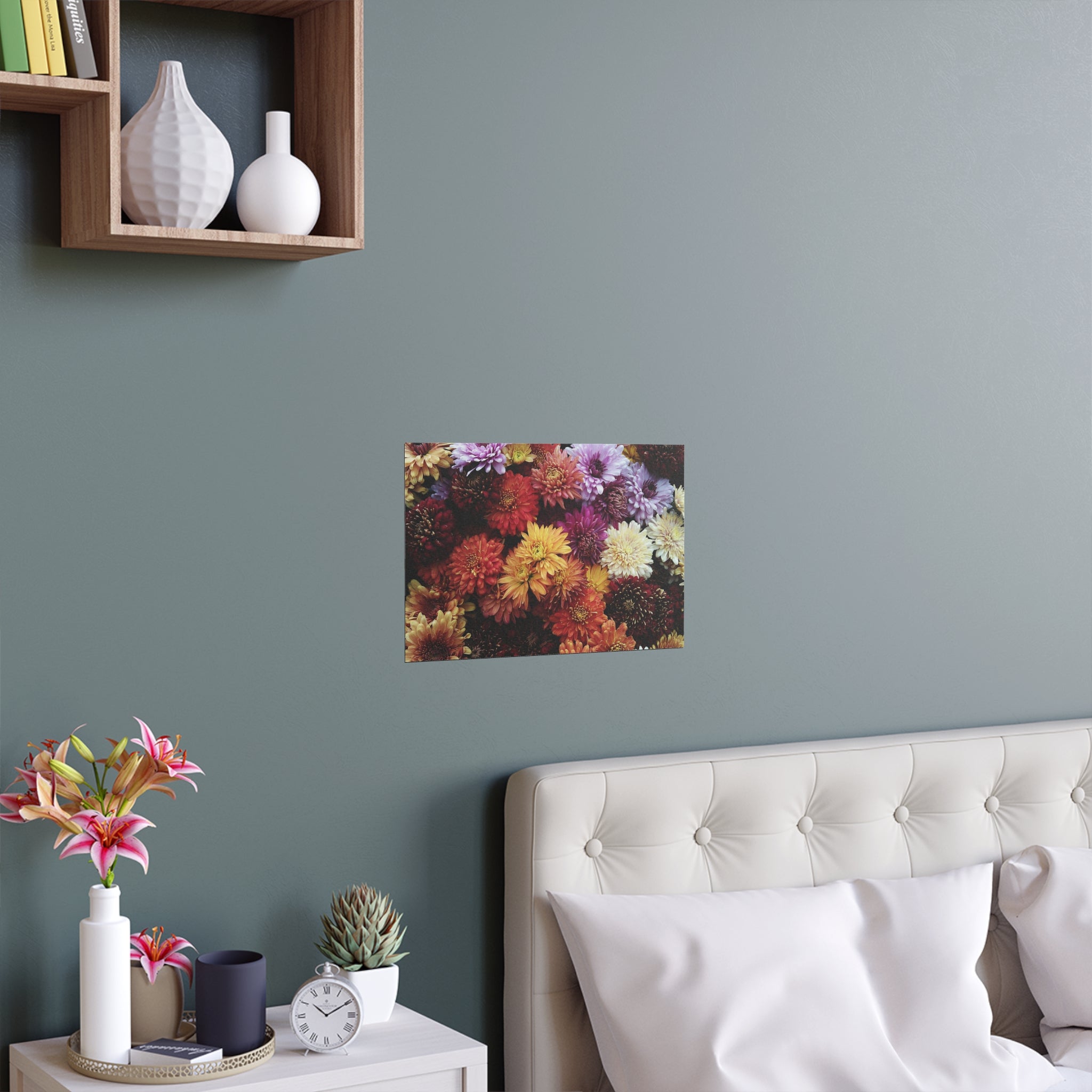 Colorful Chrysanthemum Collage Silk Poster