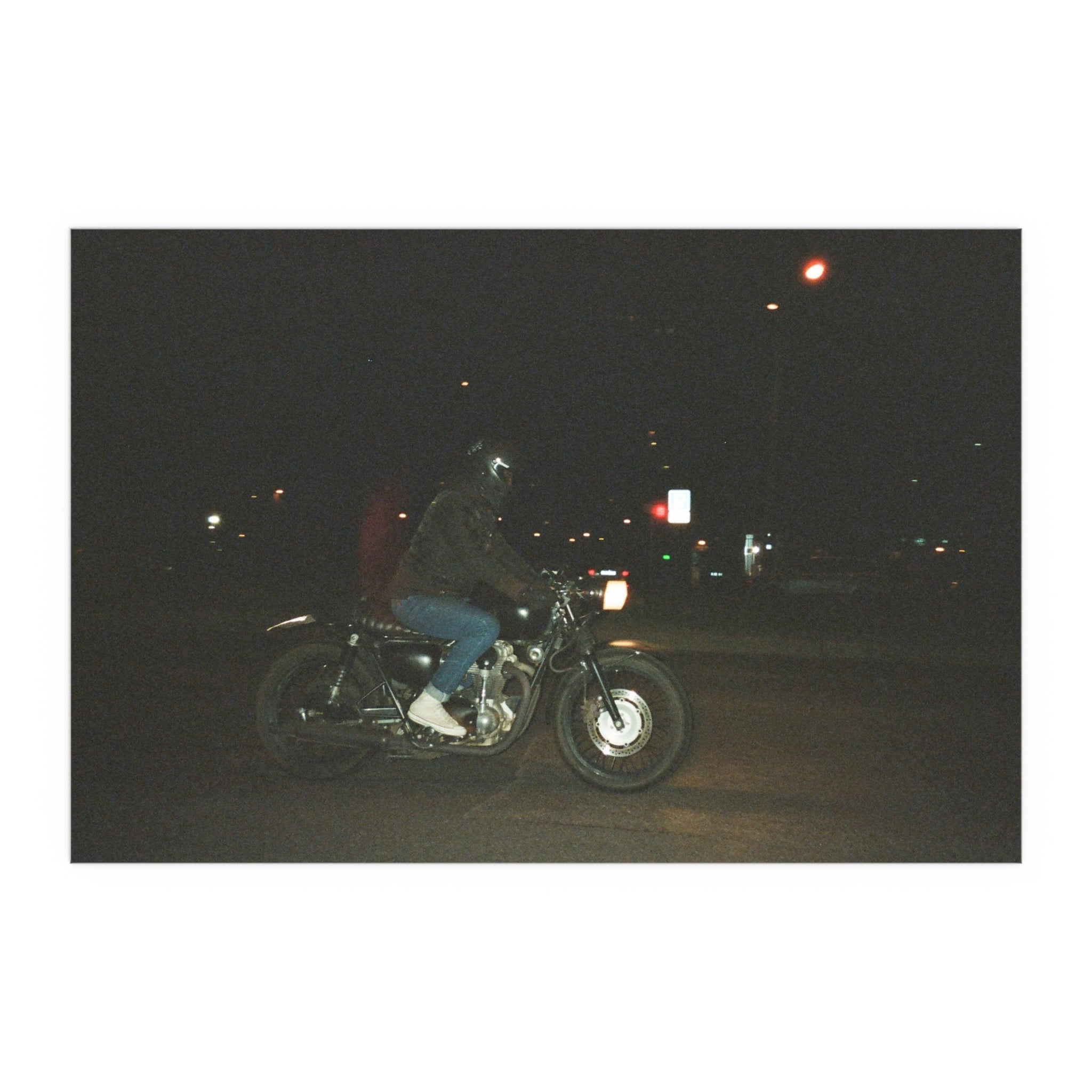 Nighttime Motorcycle Photo silk poster | wall art