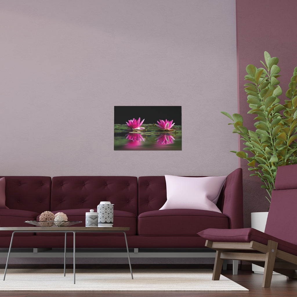 Pink Water Lily Silk Poster | Floral Wall Art, Pond Reflection