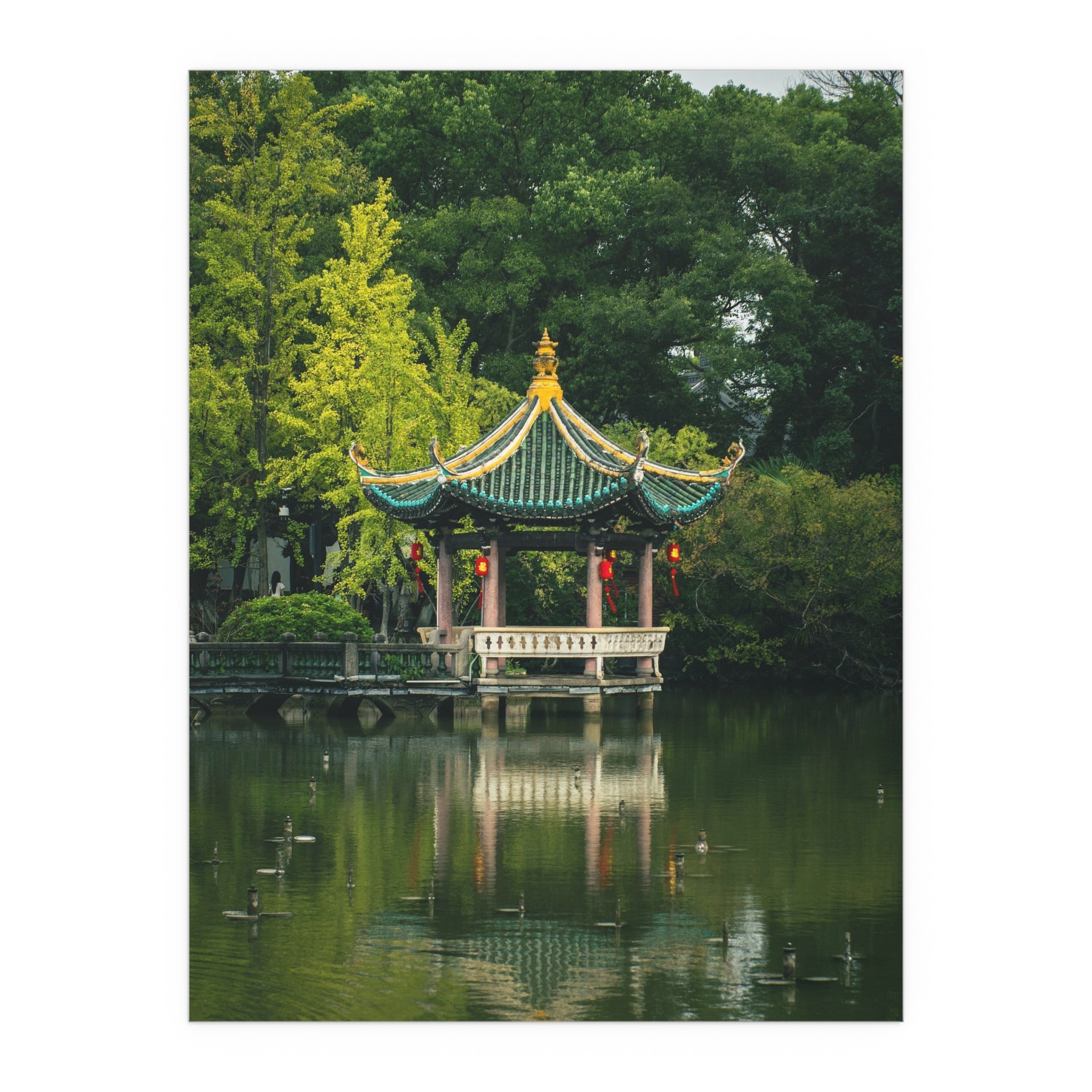 Chinese Garden Pavilion Silk Poster | Oriental Pagoda Wall Art