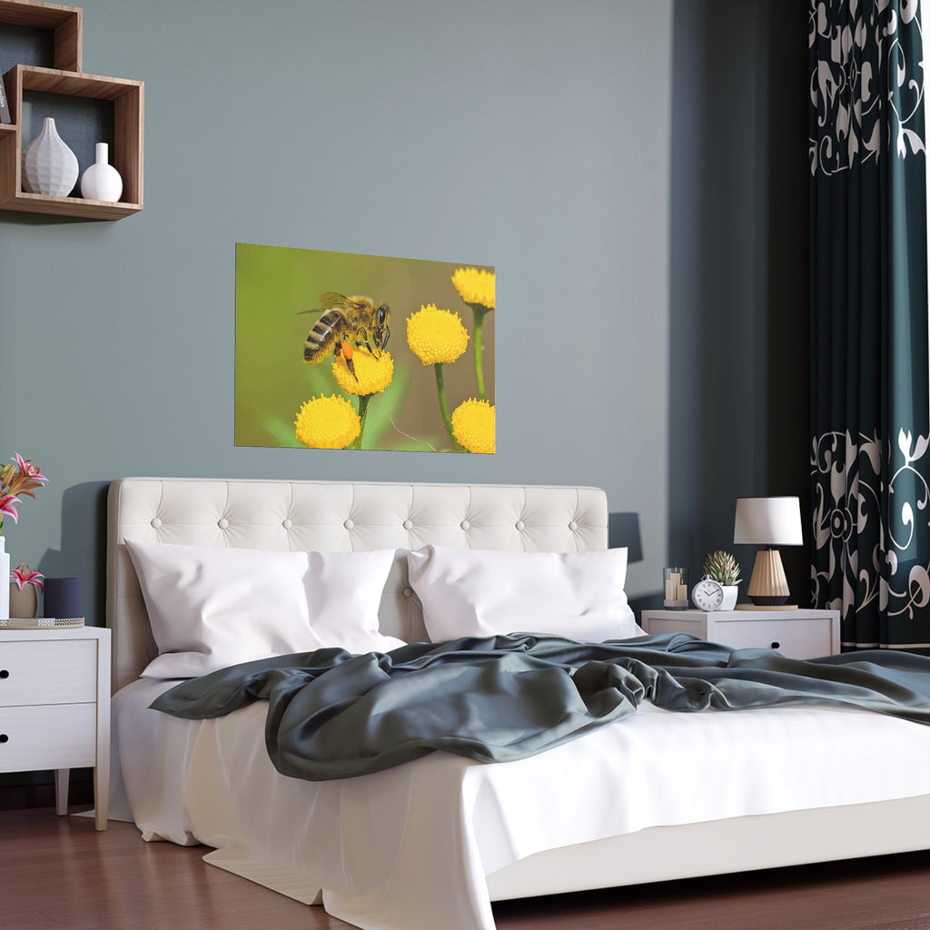 Honeybee on Yellow Flowers Silk Poster | Wall Art
