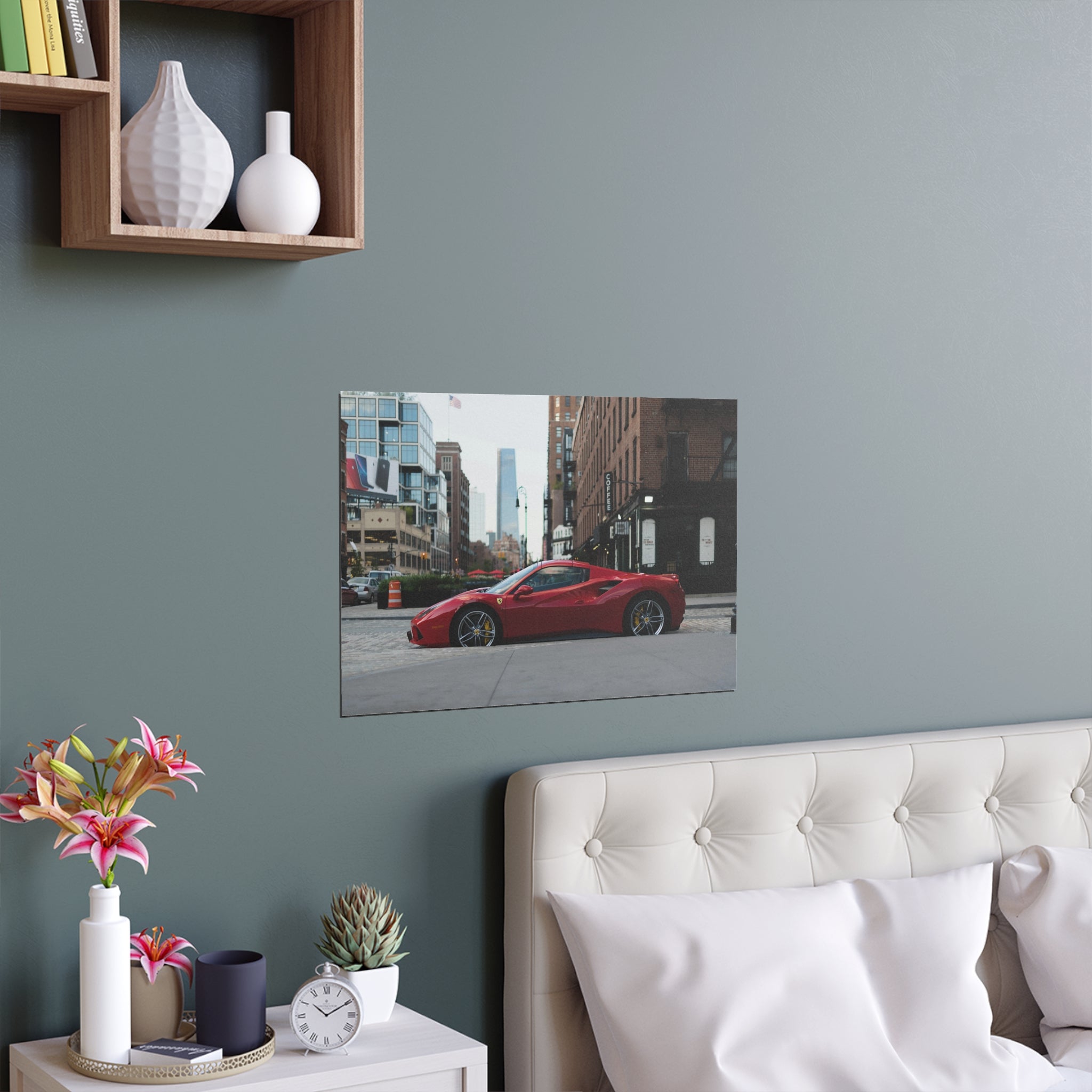 Red Sports Car City Street poster