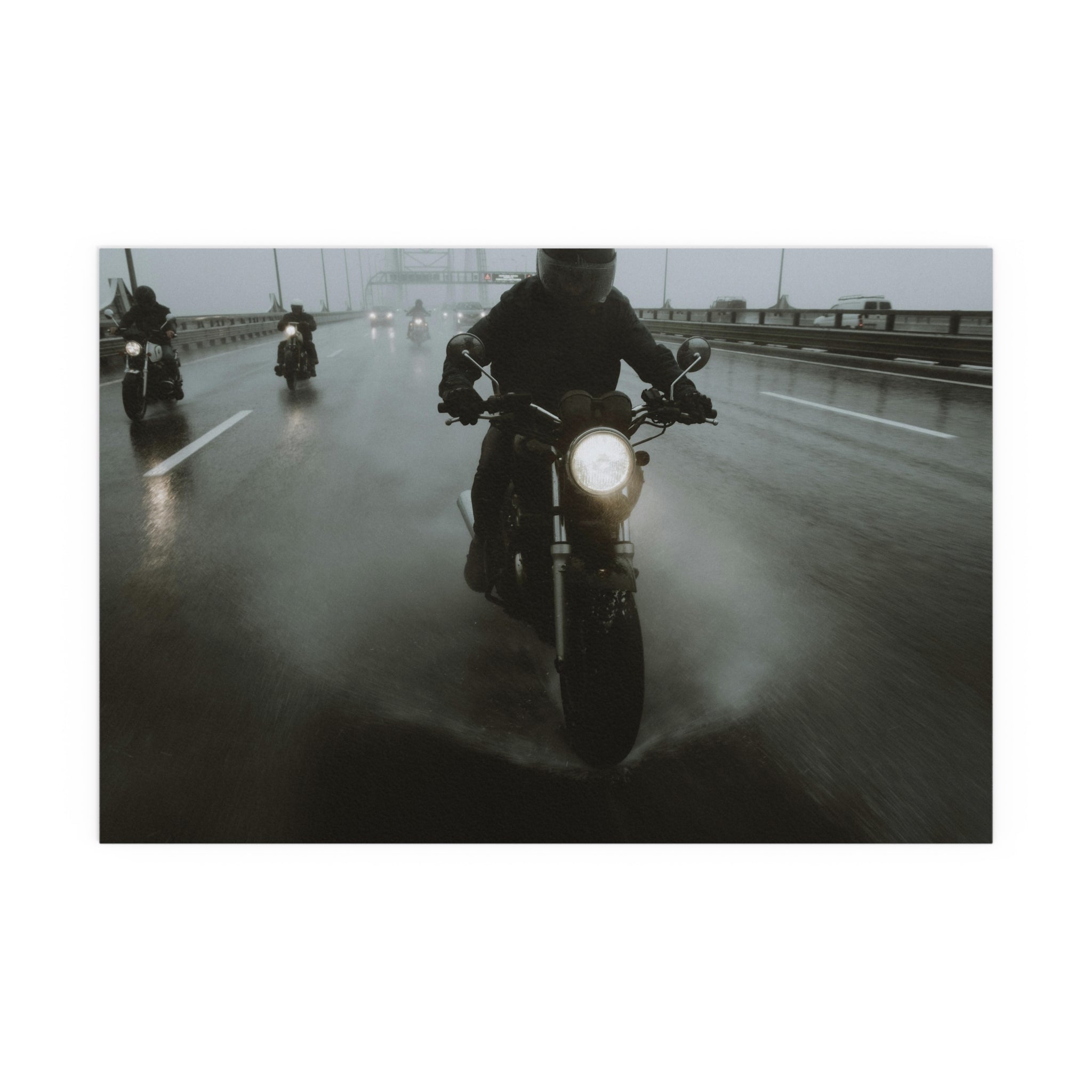 Motorcycle Riders in Rain Silk Poster | Indoor Outdoor