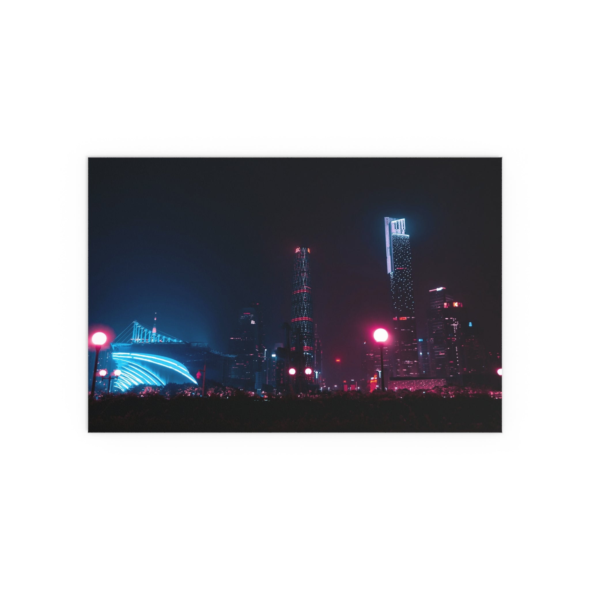 Neon City Night skyline Silk Poster | Indoor Outdoor Wall Art