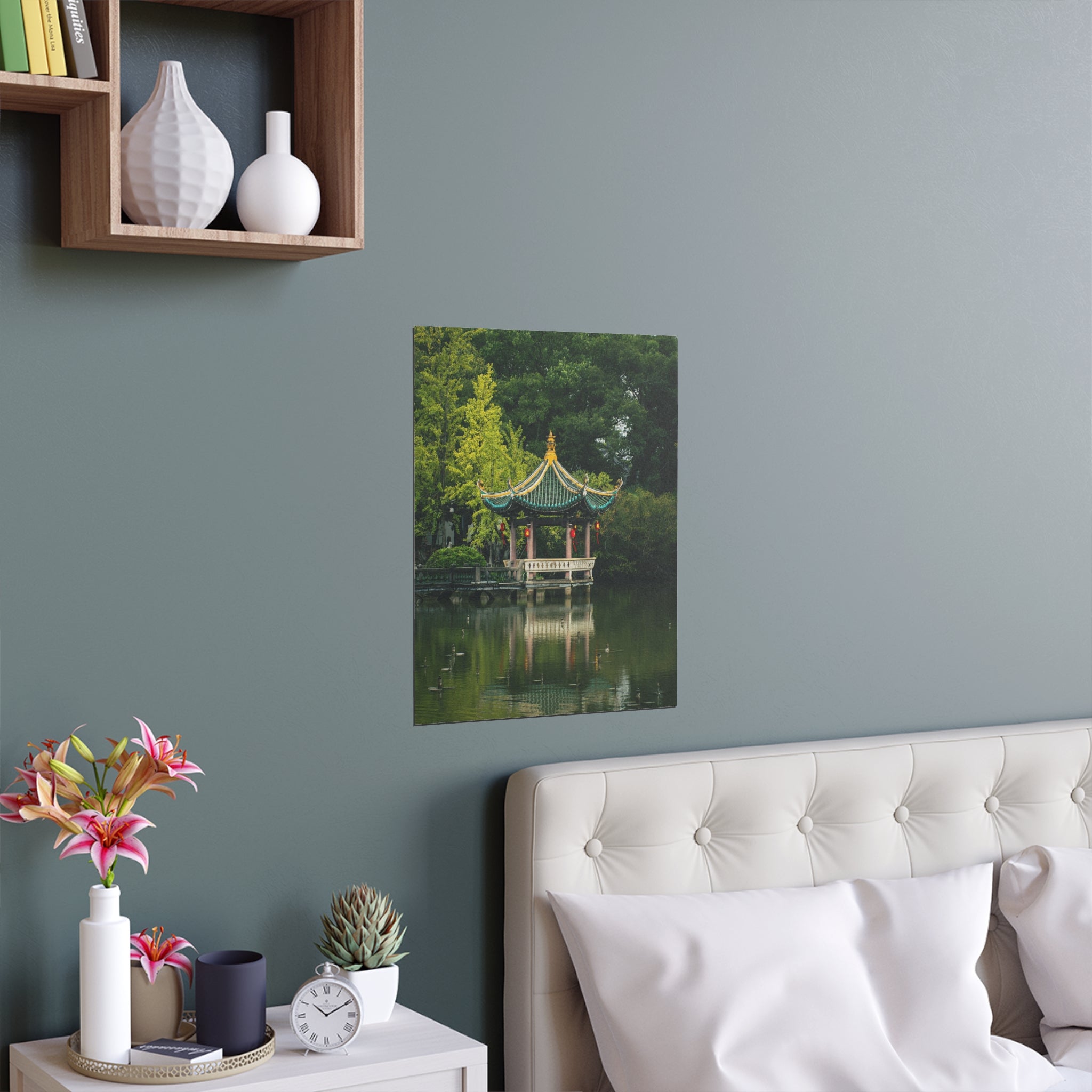 Chinese Garden Pavilion Silk Poster | Oriental Pagoda Wall Art