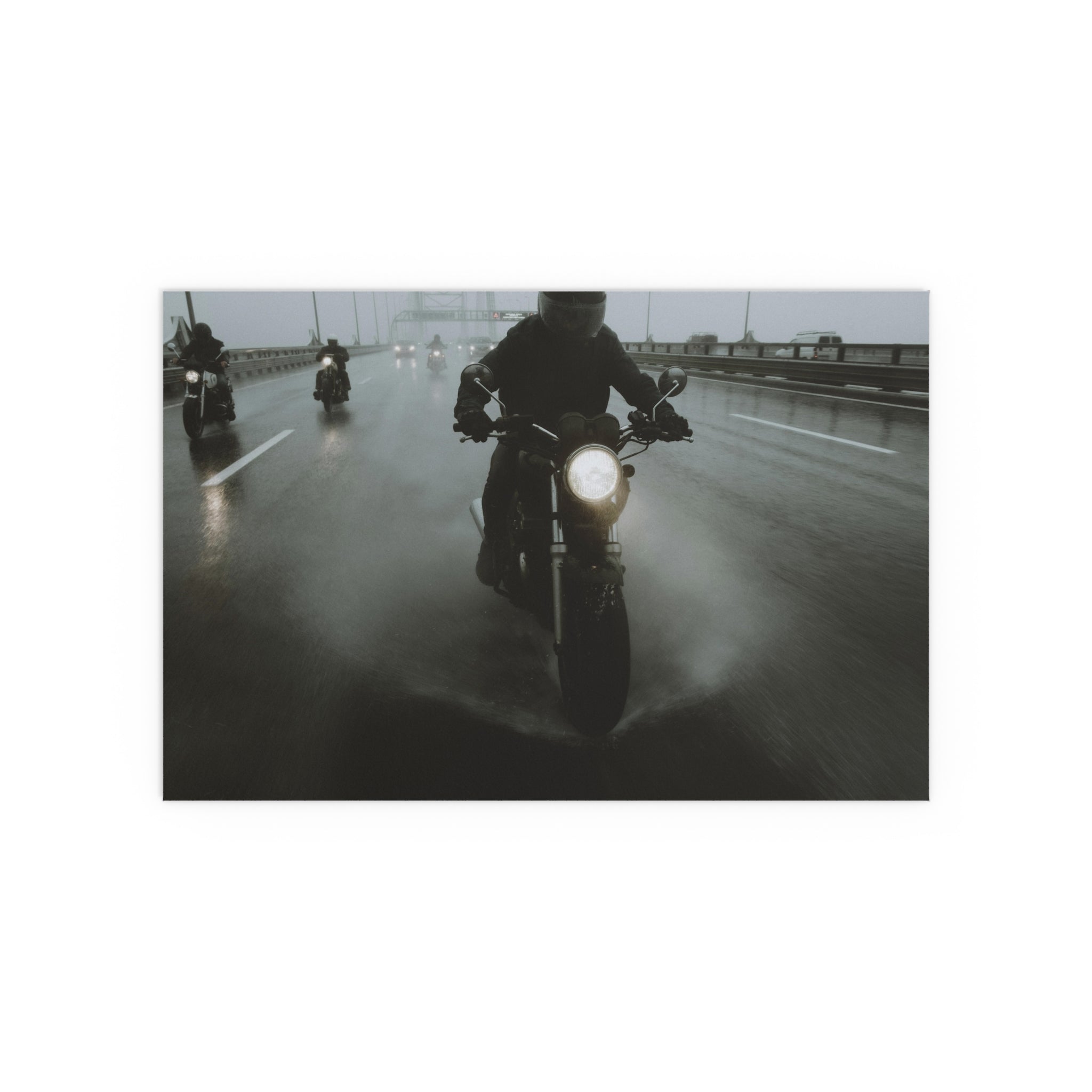 Motorcycle Riders in Rain Silk Poster | Indoor Outdoor
