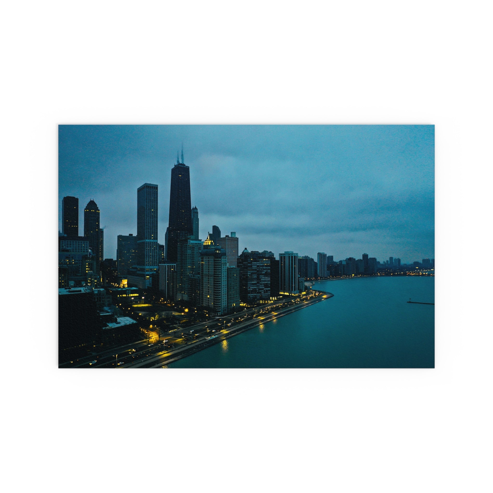 City skyline at dusk Silk Poster | Indoor outdoor wall art