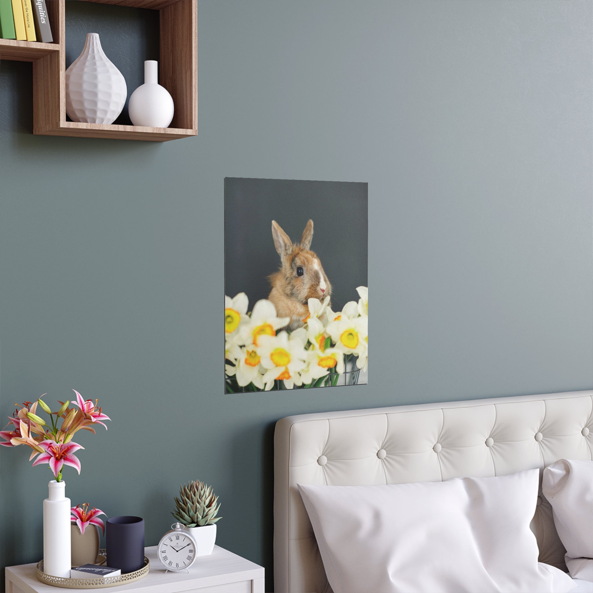 Easter Bunny in Daffodils Silk Poster