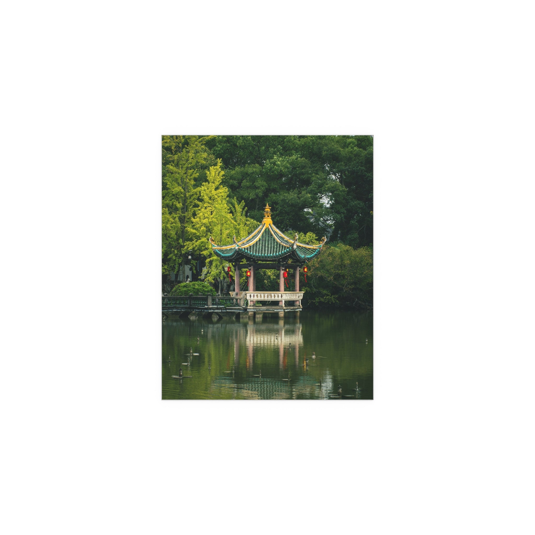 Chinese Garden Pavilion Silk Poster | Oriental Pagoda Wall Art