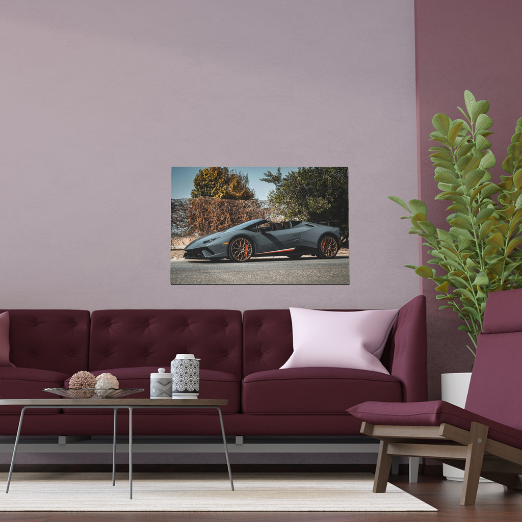 Matte Gray Sports Car Poster Indoor Outdoor Silk Poster | Convertible Supercar Wall Art