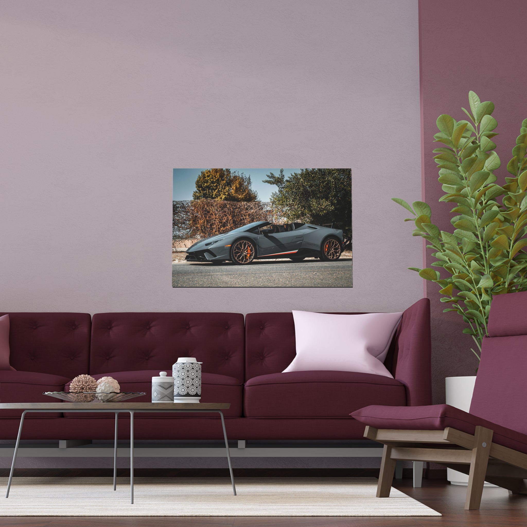 Matte Gray Sports Car Poster Indoor Outdoor Silk Poster | Convertible Supercar Wall Art