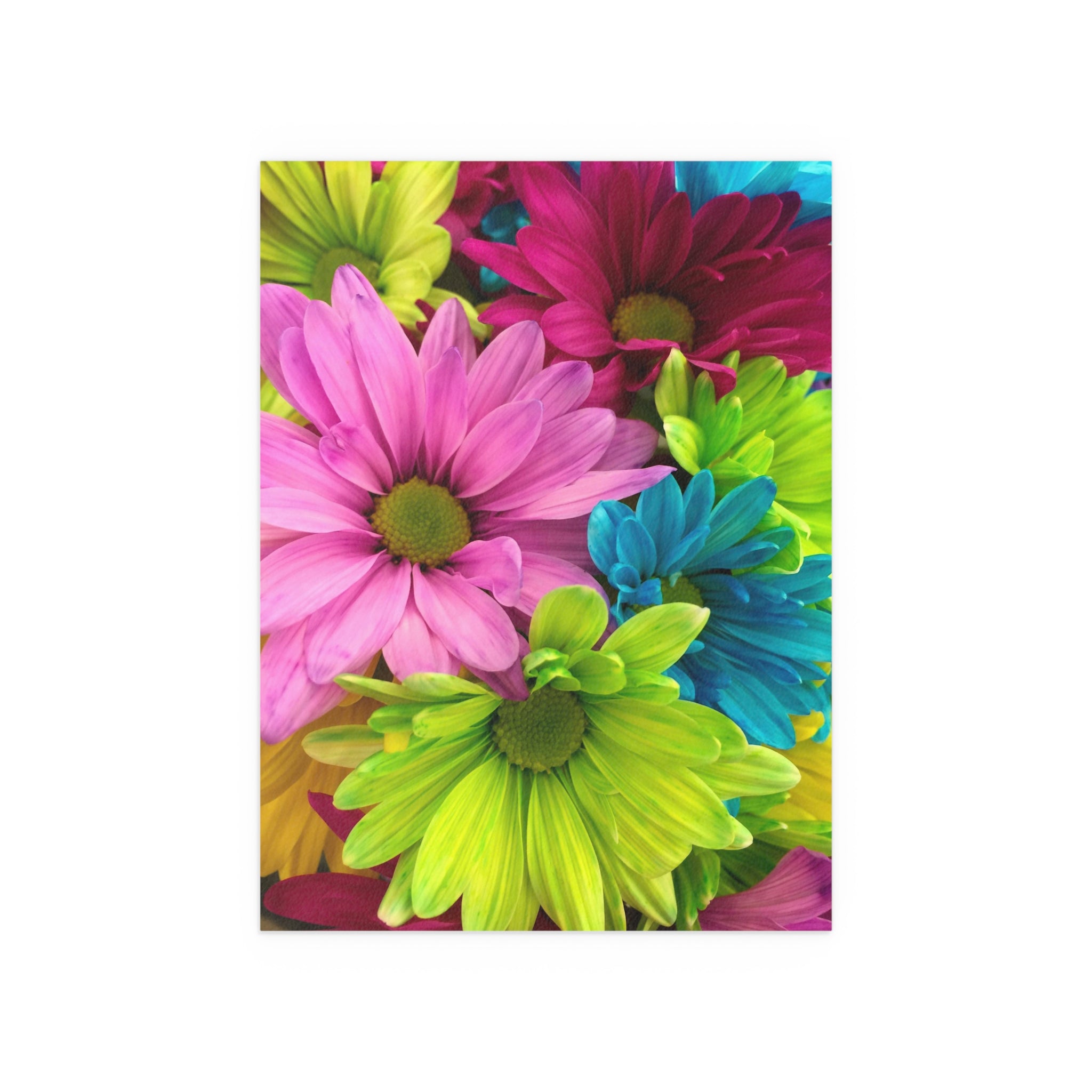 Bright Rainbow Daisy Floral Indoor Outdoor Silk Poster | Colorful Flower Wall Art