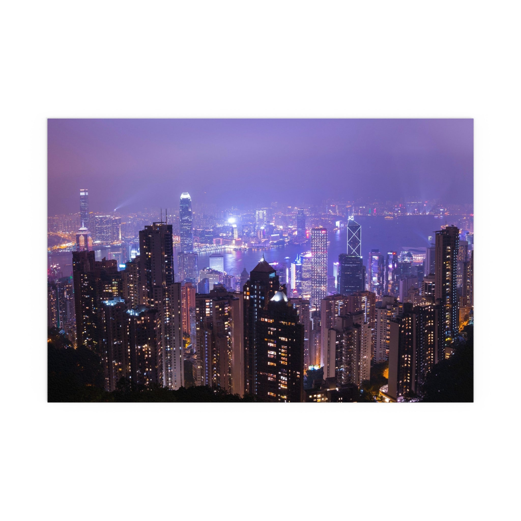City Skyline at Night Silk Poster | Urban Neon Cityscape Poster